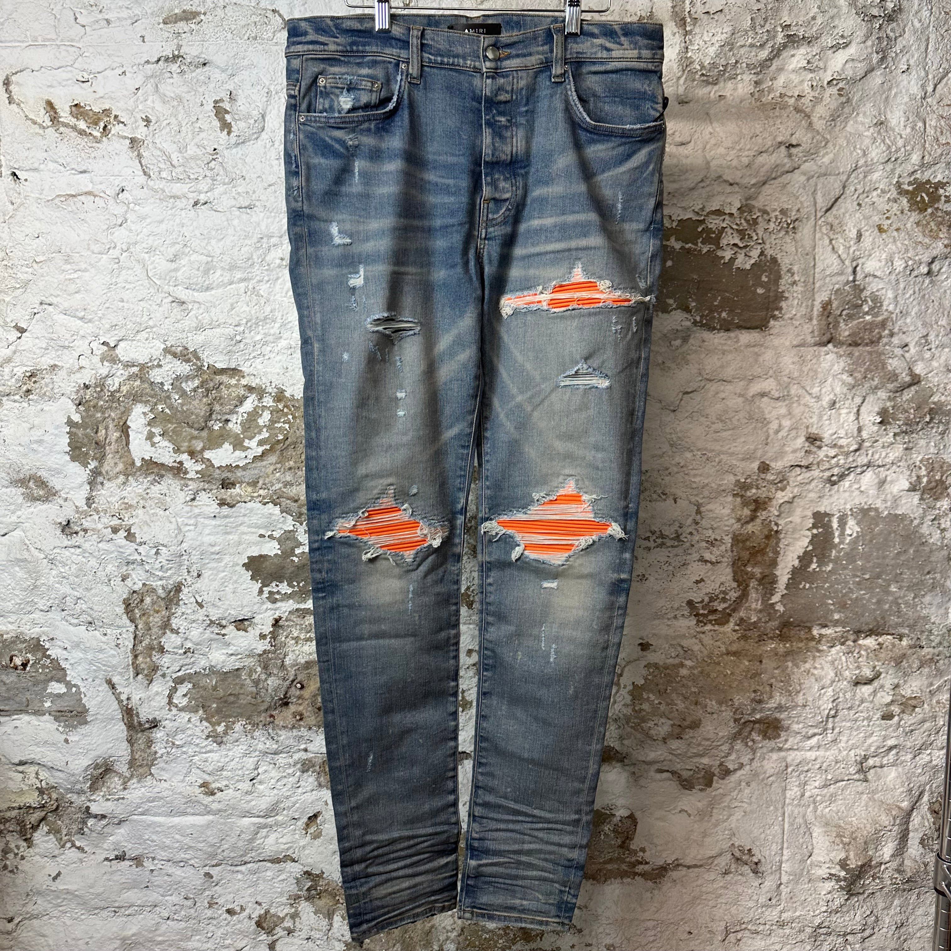 Amiri MX1 Orange Suede Blue Denim Jeans Sz 36