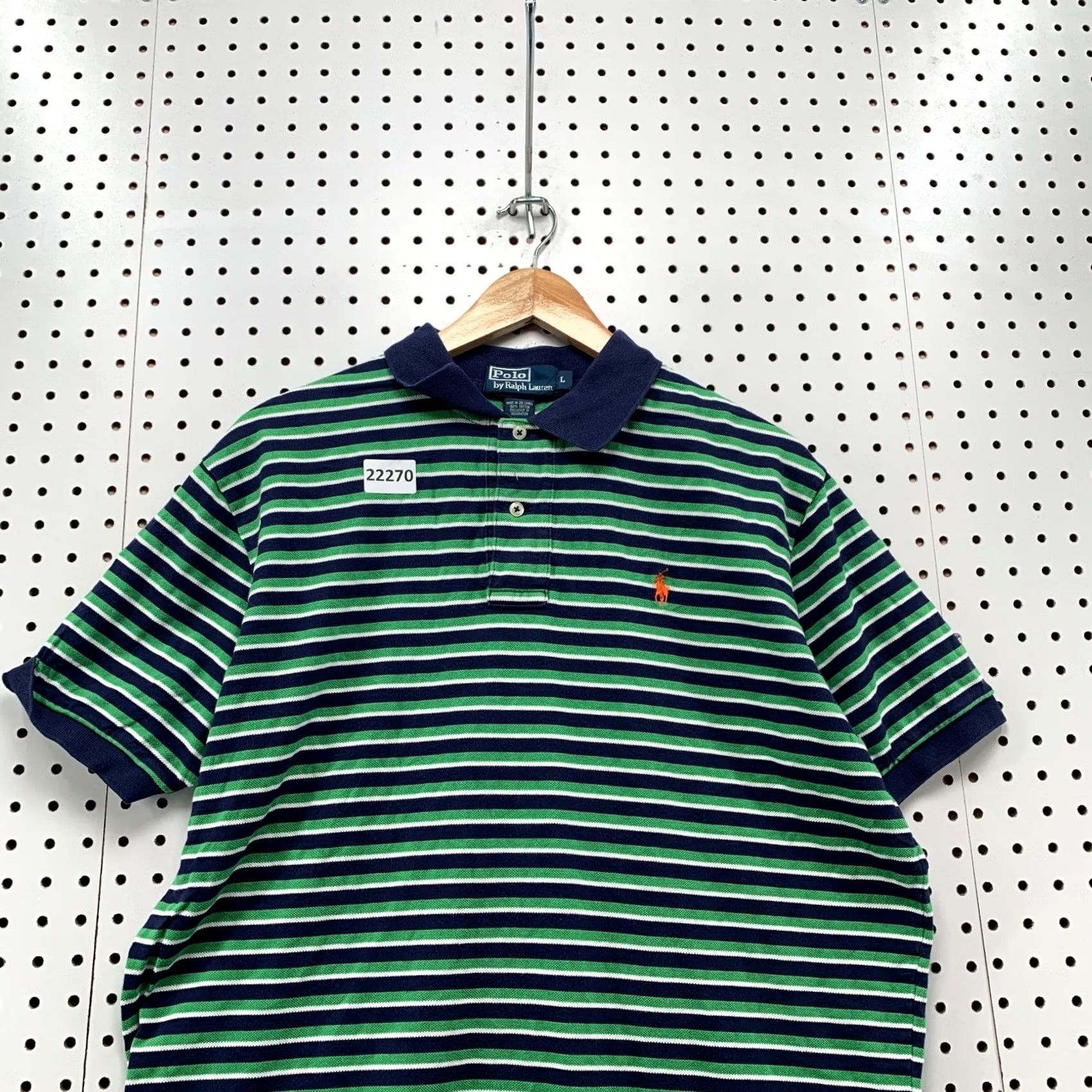 Polo Ralph Lauren Polo Ralph Lauren Polo Shirt Large Mens Green Blue Striped Orange Pony 23x27 Size US L / EU 52-54 / 3 - 6 Thumbnail