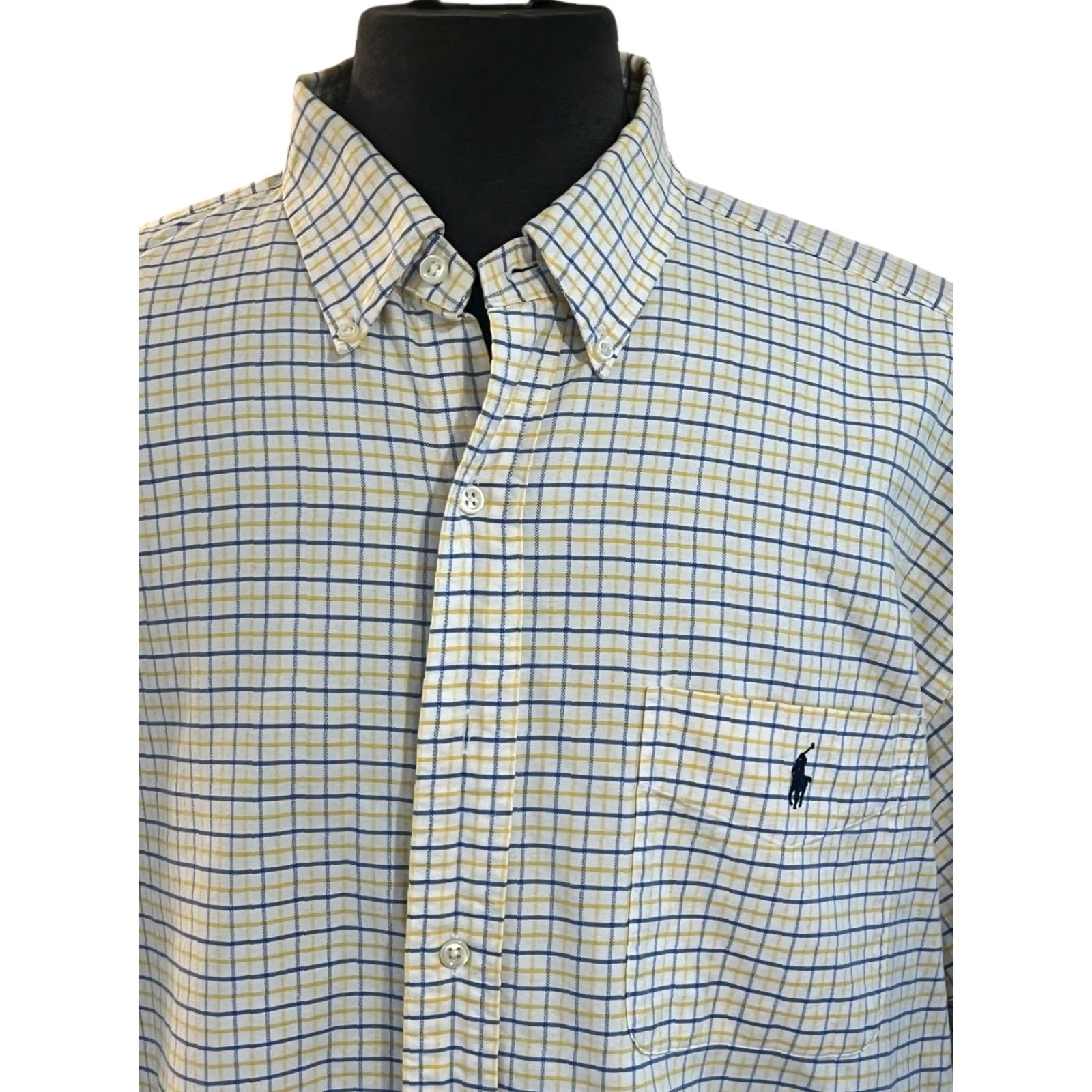 Polo Ralph Lauren VINTAGE Polo Ralph Lauren Big Shirt Mens XL Button-Up Plaid Collared Yellow 100% Cotton Classic Shirt Size US XL / EU 56 / 4 - 2 Thumbnail