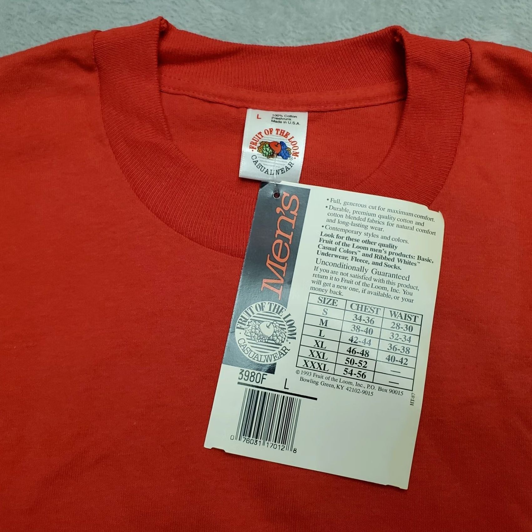 Fruit Of The Loom VINTAGE Fruit of the Loom T Shirt Mens L Red USA Single Stitch Crew Neck Solid Cotton Jersey Size US L / EU 52-54 / 3 - 6 Thumbnail