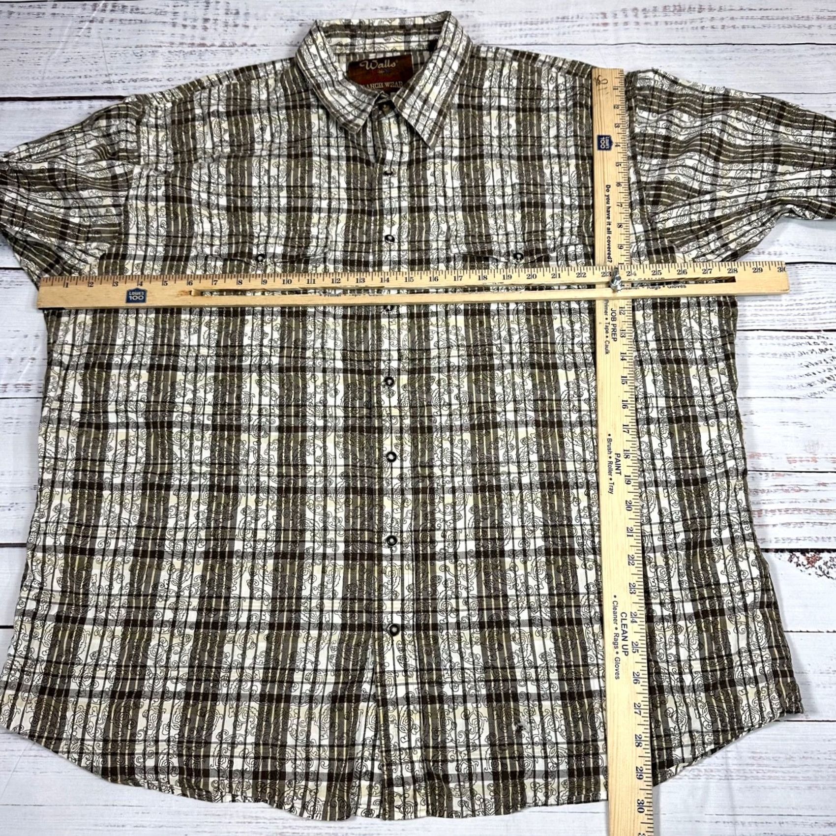 Walls Walls Mens Pearl Snap Western Shirt 2XL Brown Beige Plaid Cotton Shirt Mens Western 2XL Brown Size US XXL / EU 58 / 5 - 2 Thumbnail