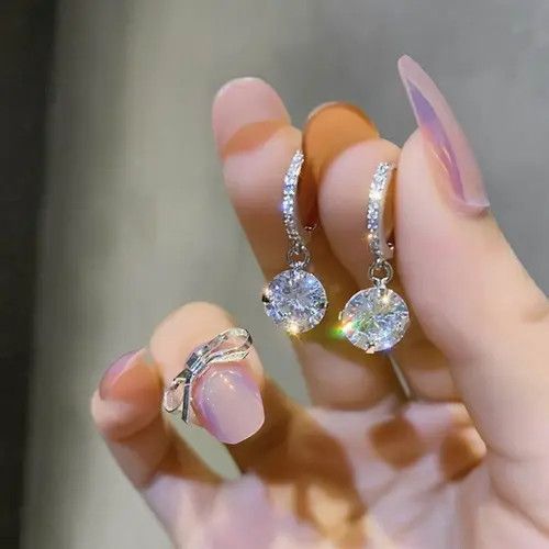 Other Women’s CZ Diamond Drop Dangle Silver Hoop Earrings Size ONE SIZE - 4 Thumbnail