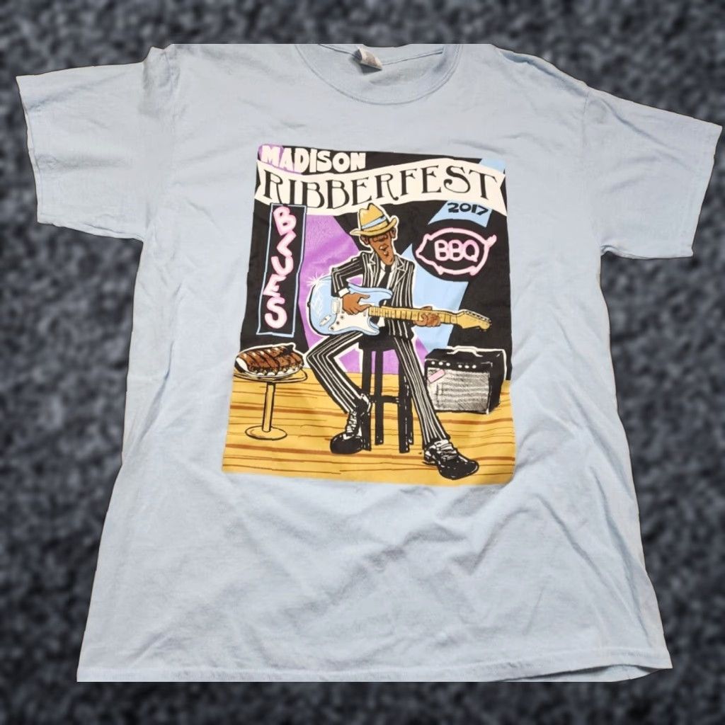 Gildan Gildan Mens Blue Madison Ribberfest 2017 Blues and BBQ Double Sided Short Sleeve T Shirt L Music Size US L / EU 52-54 / 3 - 1 Thumbnail