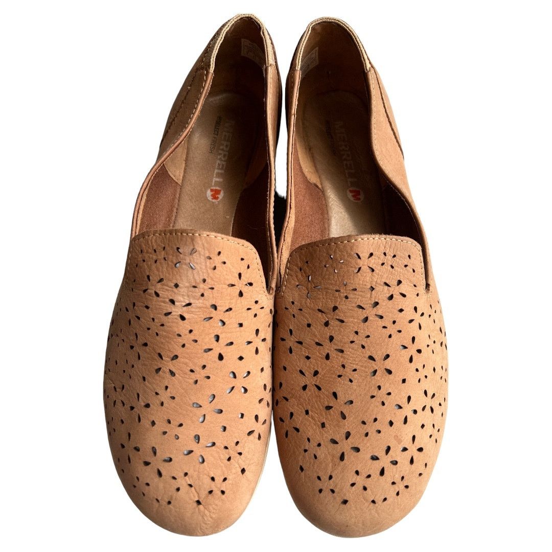 Merell Brown Leather Flat Shoes, Us9, Women's
