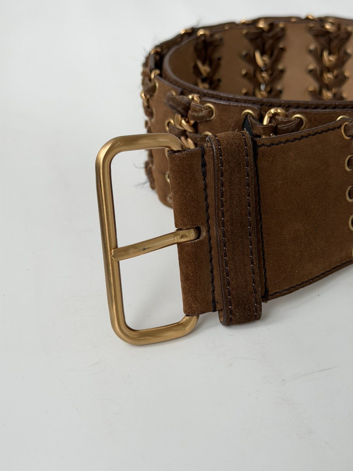 Prada PRADA Chain Suede Wide Brown Belt vintage leather western Size ONE SIZE - 12 Thumbnail