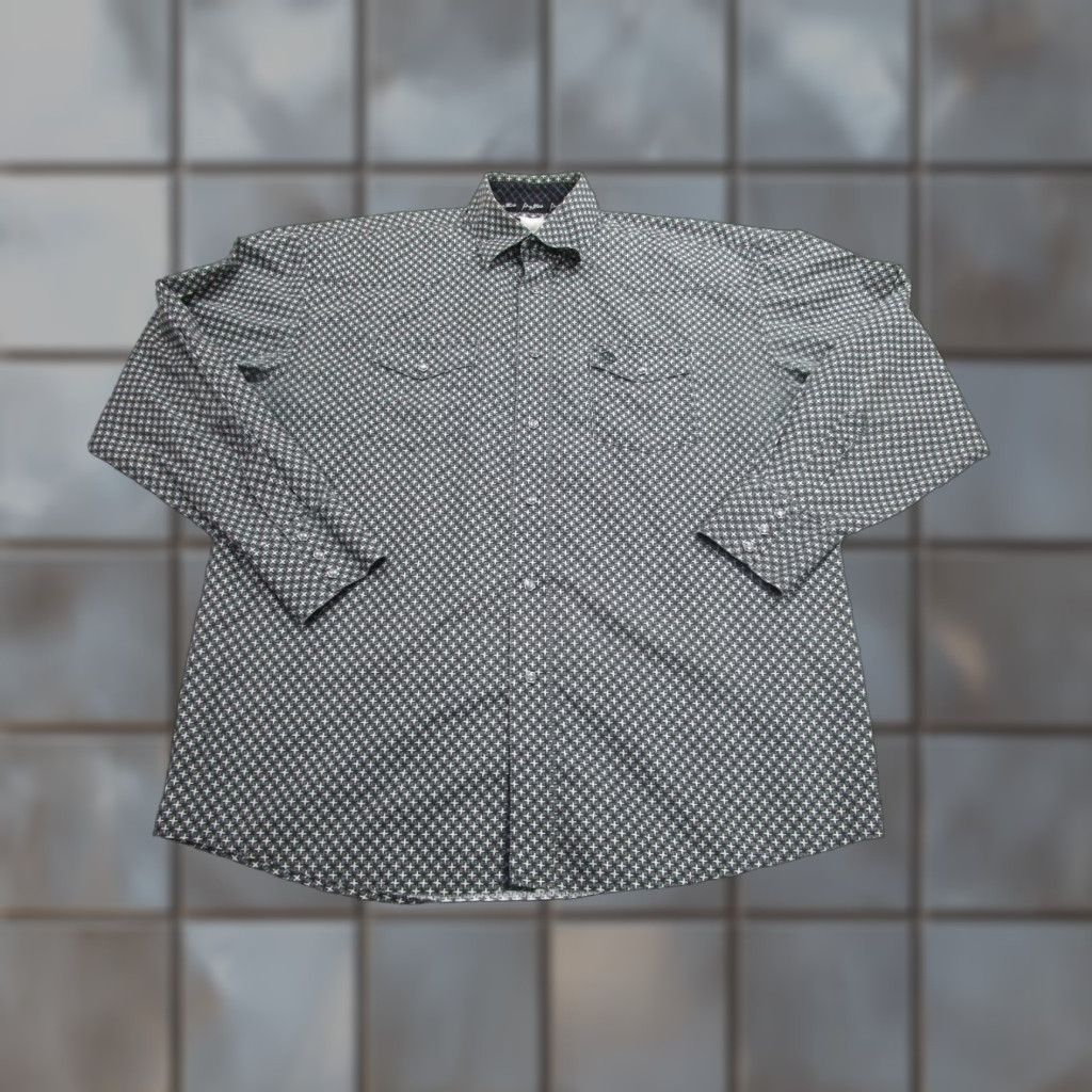Wrangler Wrangler Shirt Mens 2XL Gray Black Troubadour Cross Geometric Button-Up Western Snap Pockets Embroidered 2XL Mens Size US XXL / EU 58 / 5 - 1 Thumbnail