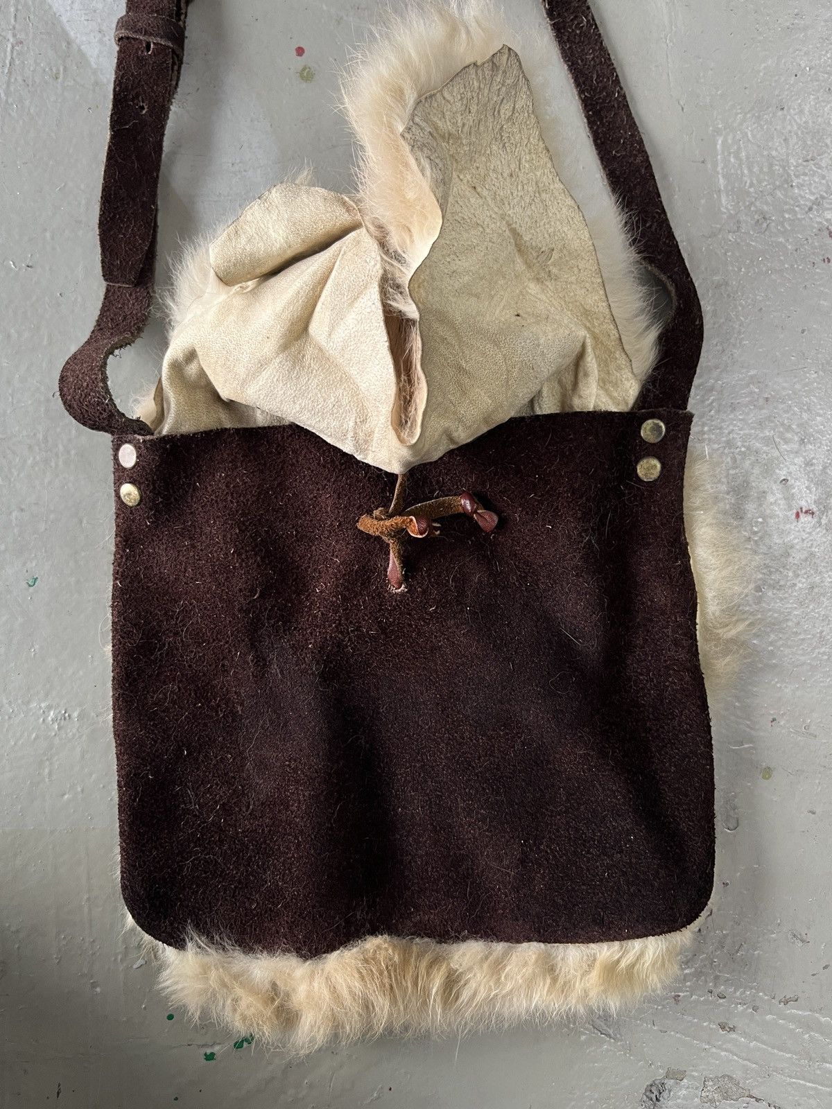 14th Addiction LGB GOA Leather Suede Rabbit Fur Margiela Style Sling Bag Size ONE SIZE - 4 Thumbnail