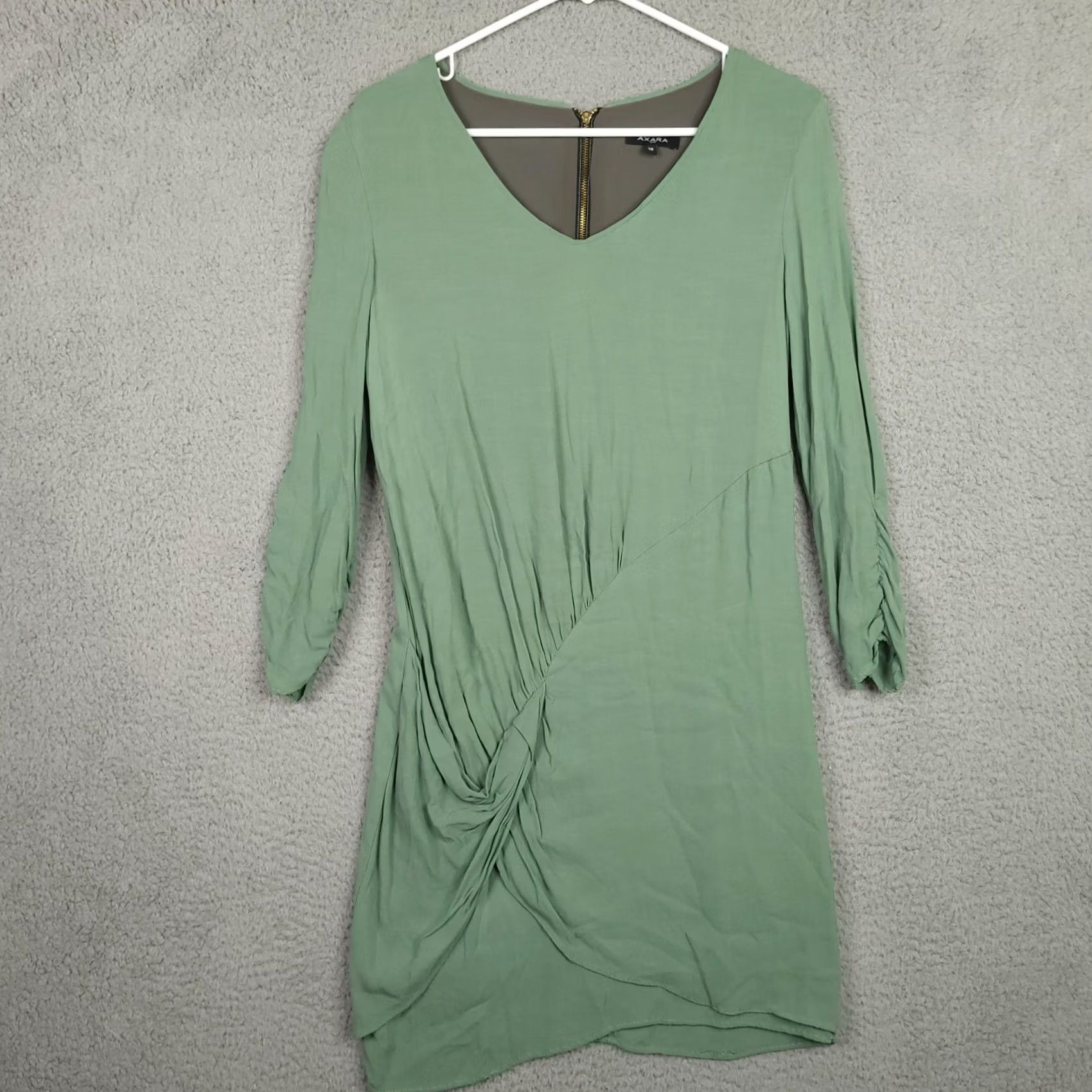 Vintage Axara Paris Women's mint green A-Line Short dress Size 38 Dress Green Solid Viscose Lined Short Sleeve Round Neck, Adult Womens Size 26" / US 2 / IT 38 - 2 Thumbnail