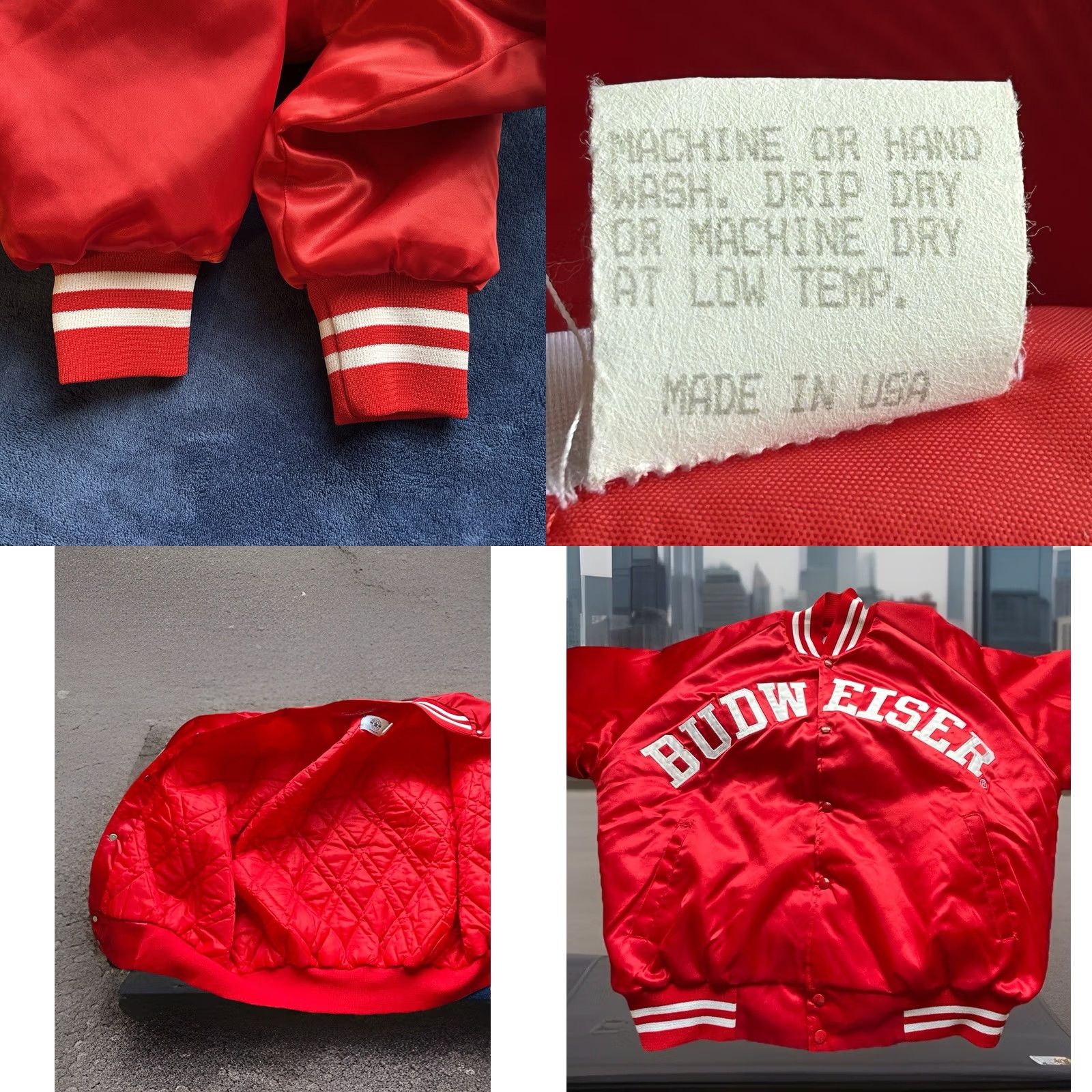 Budweiser Vintage Budweiser Nylon Satin Quilted Jacket - XL Men's Bomber Jacket - USA Made - 80s Vintage Style - Red - 54" Chest - 27" Pit to Pit Size US XL / EU 56 / 4 - 11 Thumbnail