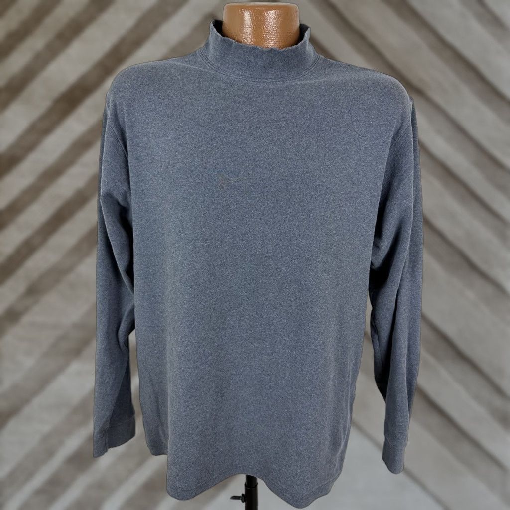 Roundtree & Yorke VINTAGE Roundtree & Yorke Mock Neck T-Shirt Men Large Distressed 90s Casual Heather Blue Cotton Heavyweight 1990-1999 Size US L / EU 52-54 / 3 - 1 Thumbnail