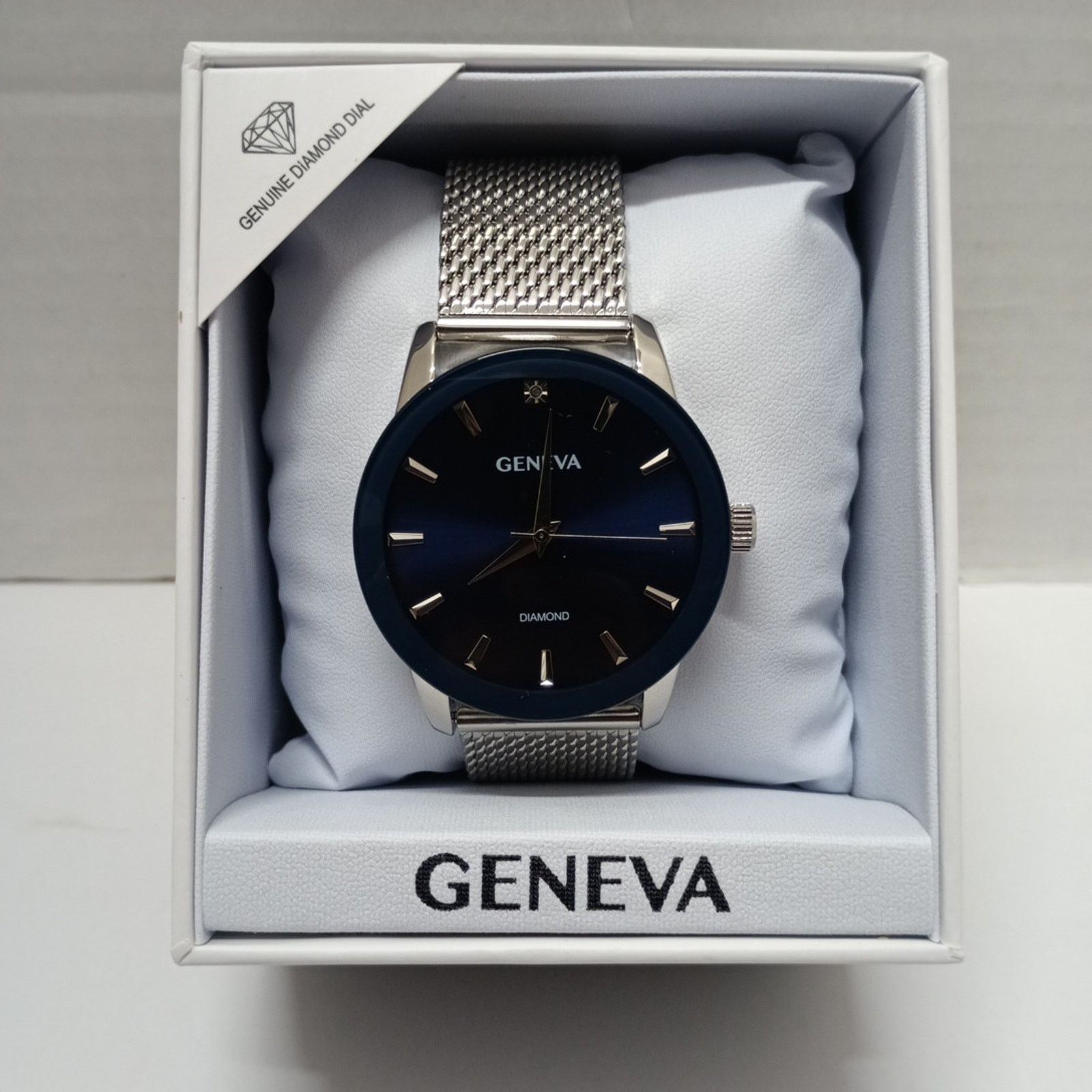 Geneva New Geneva Diamond Quartz Watch Silver Tone Blue Dial Size ONE SIZE - 1 Thumbnail