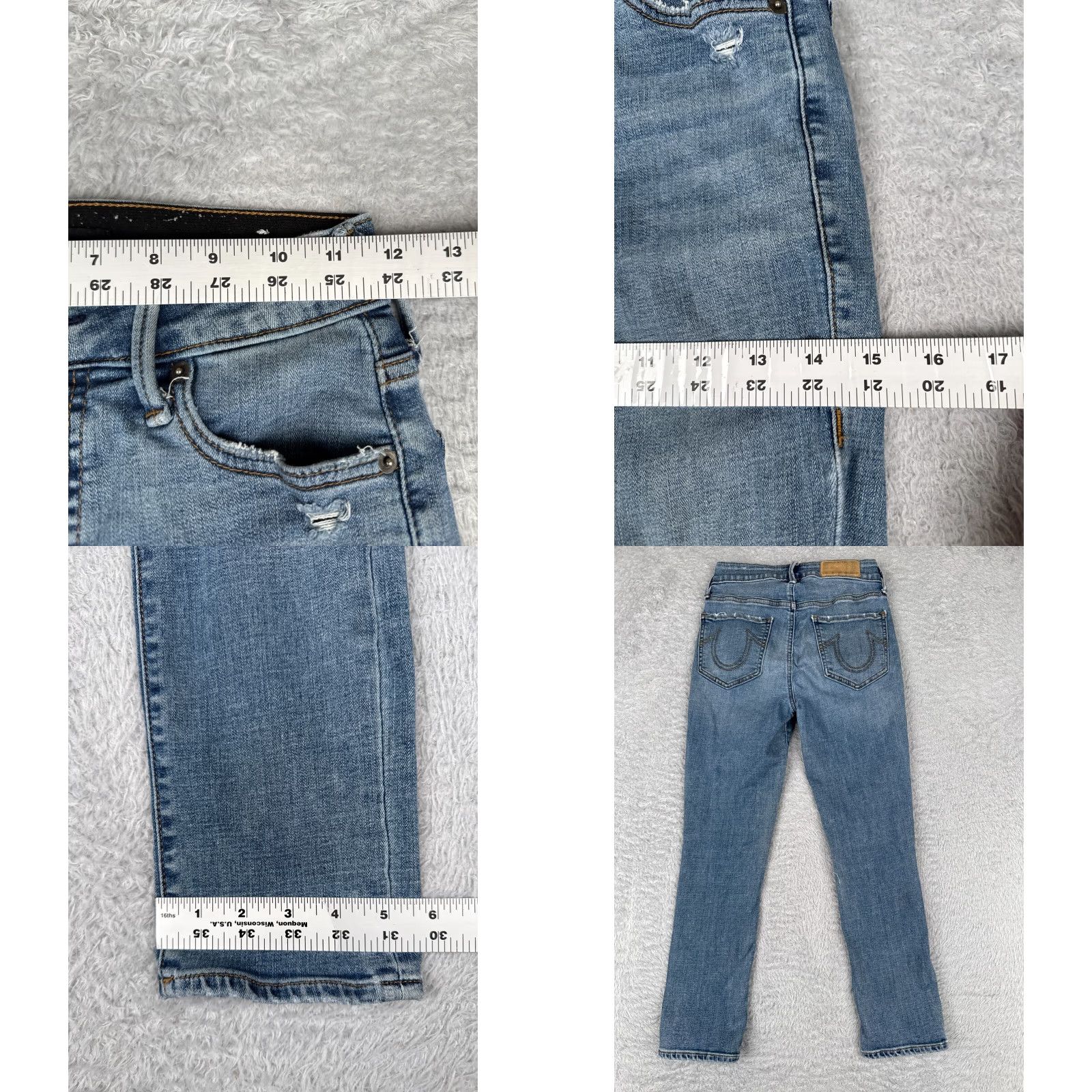 True Religion True Religion Jeans Women 26 Blue Denim Distressed Halle Straight Mid Rise 24x24 Size 26" / US 2 / IT 38 - 9 Thumbnail