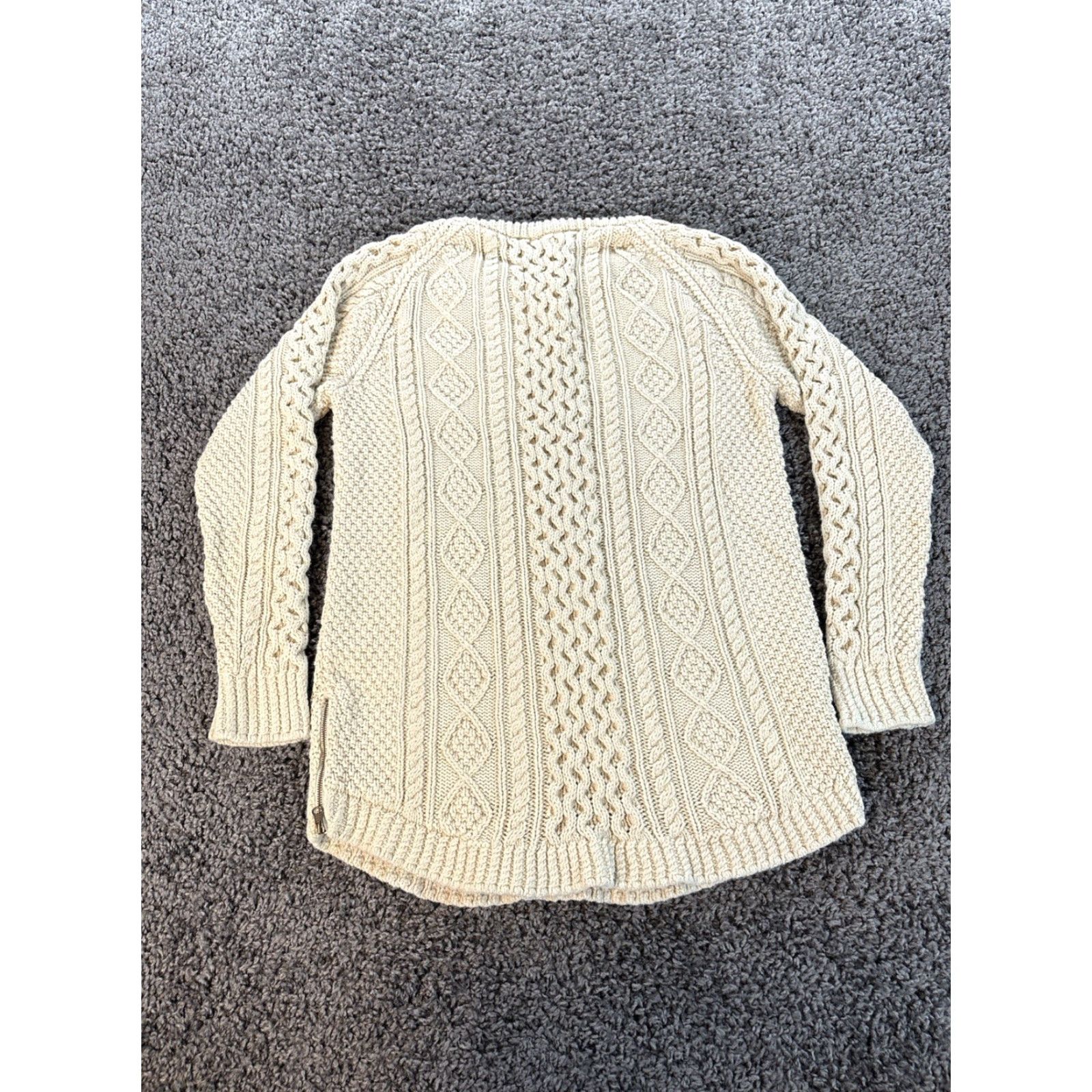 Vintage LL BEAN Signature Ivory Cotton Fisherman Heavy Cable Knit Sweater Women's M Casual Ribbed Crew Neck Raglan Sleeve Pullover 100% Cotton Size M / US 6-8 / IT 42-44 - 5 Thumbnail