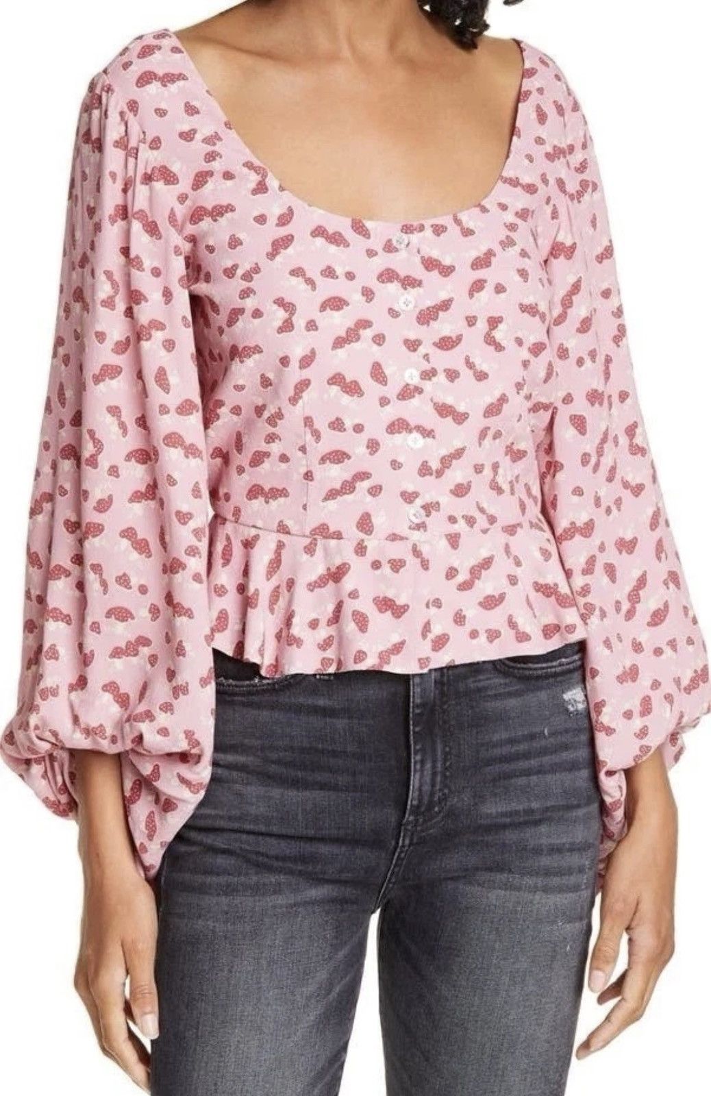 Staud Staud Gisele Mushroom Print Balloon Sleeve Top Size XS / US 0-2 / IT 36-38 - 4 Thumbnail