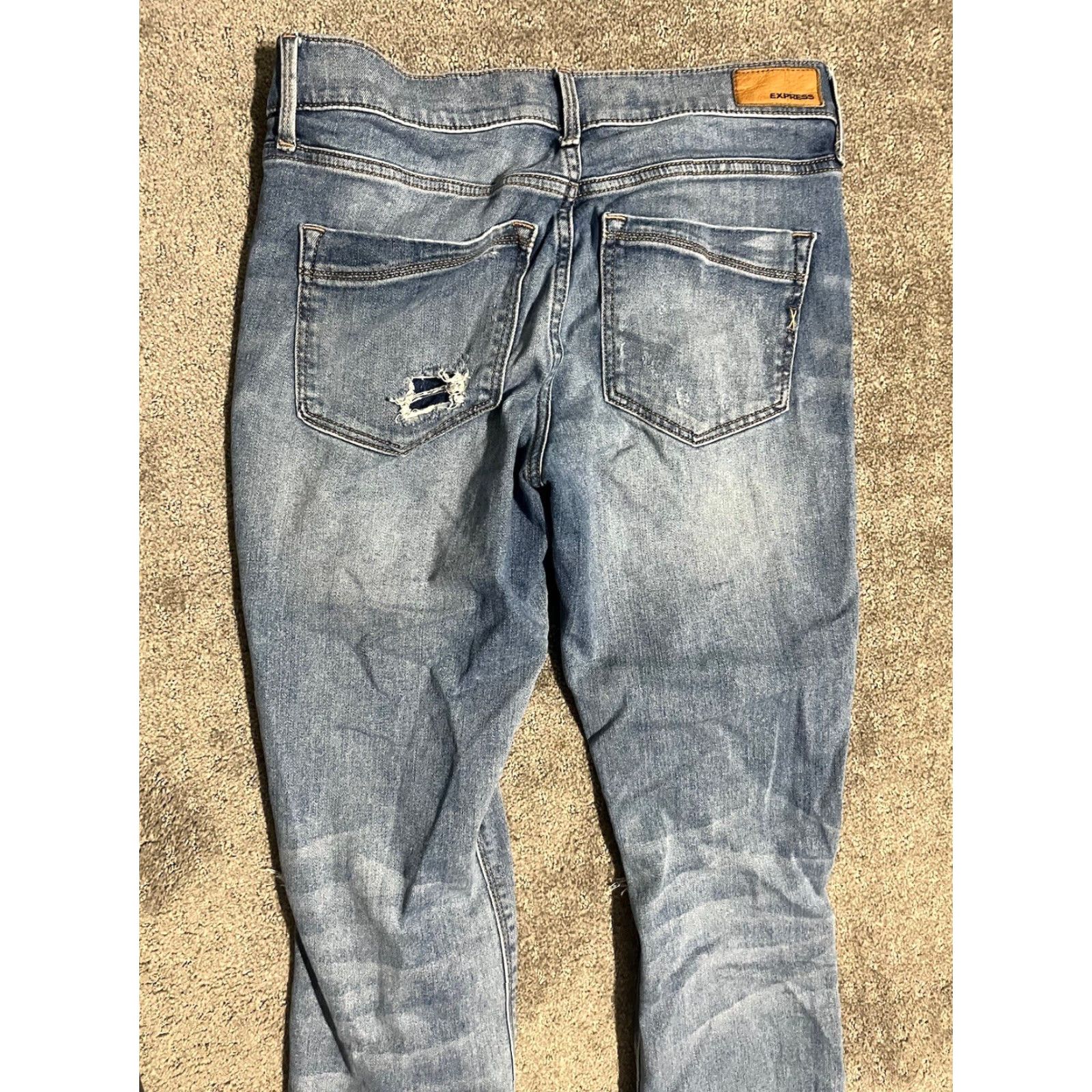 Express VINTAGE Express Jeans Distressed Mid Rise Skinny Ankle Size 4 Blue Women's Jeans (Regular) 26" Inseam Mens/Womens? Size 27" / US 4 / IT 40 - 4 Thumbnail