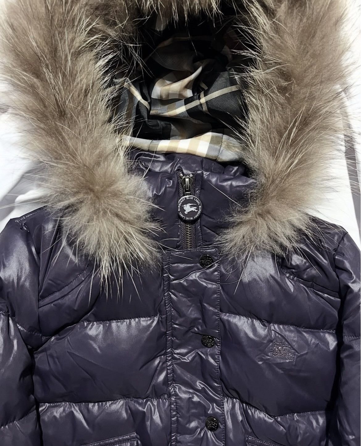 Burberry BURBERRY BLUE LABEL 2000 REAL FUR NOVA CHECK PURPLE PUFFER Size M / US 6-8 / IT 42-44 - 3 Thumbnail