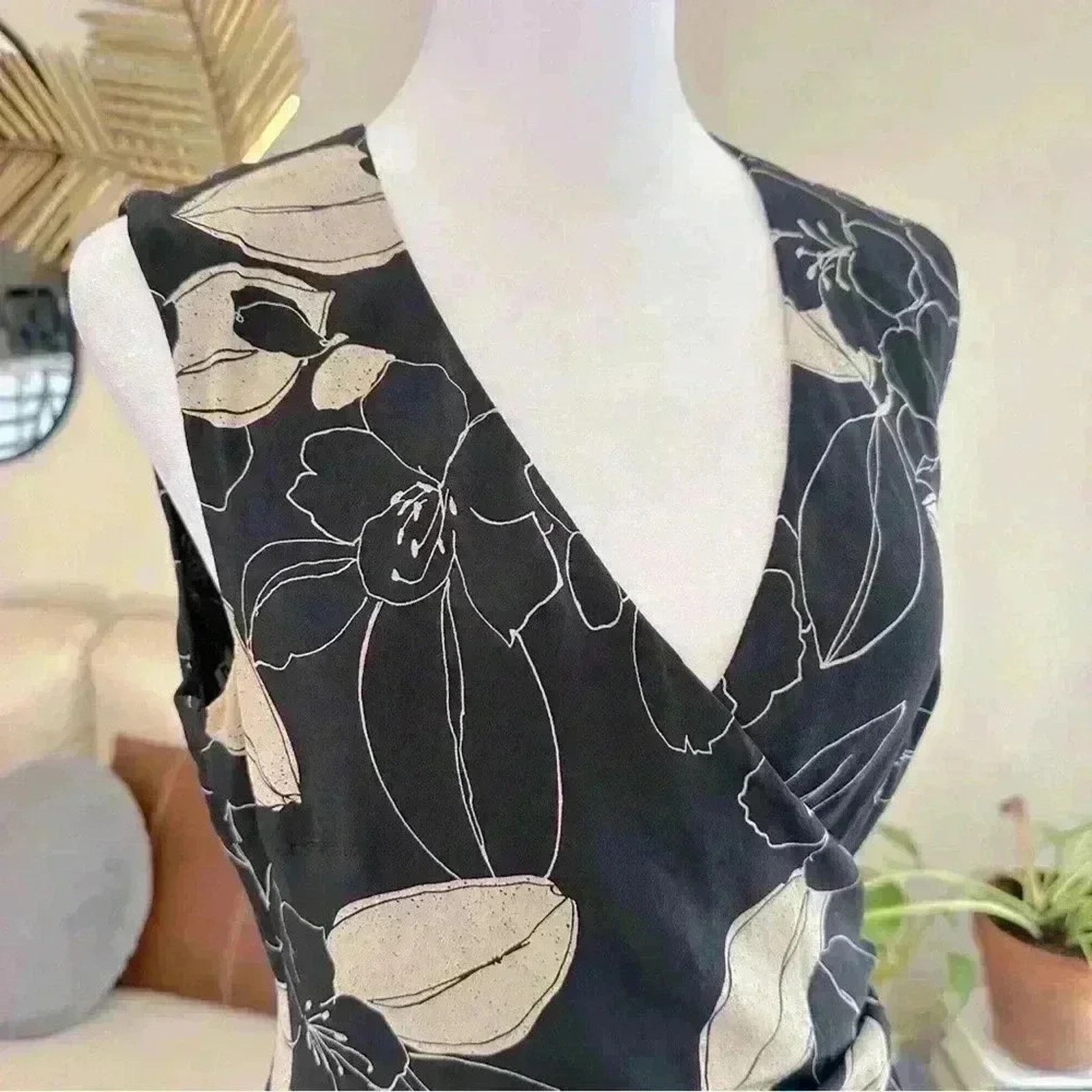 Max Mara MAX MARA Pura Seta Black Ivory Floral SILK Dress 8 Size M / US 6-8 / IT 42-44 - 4 Thumbnail