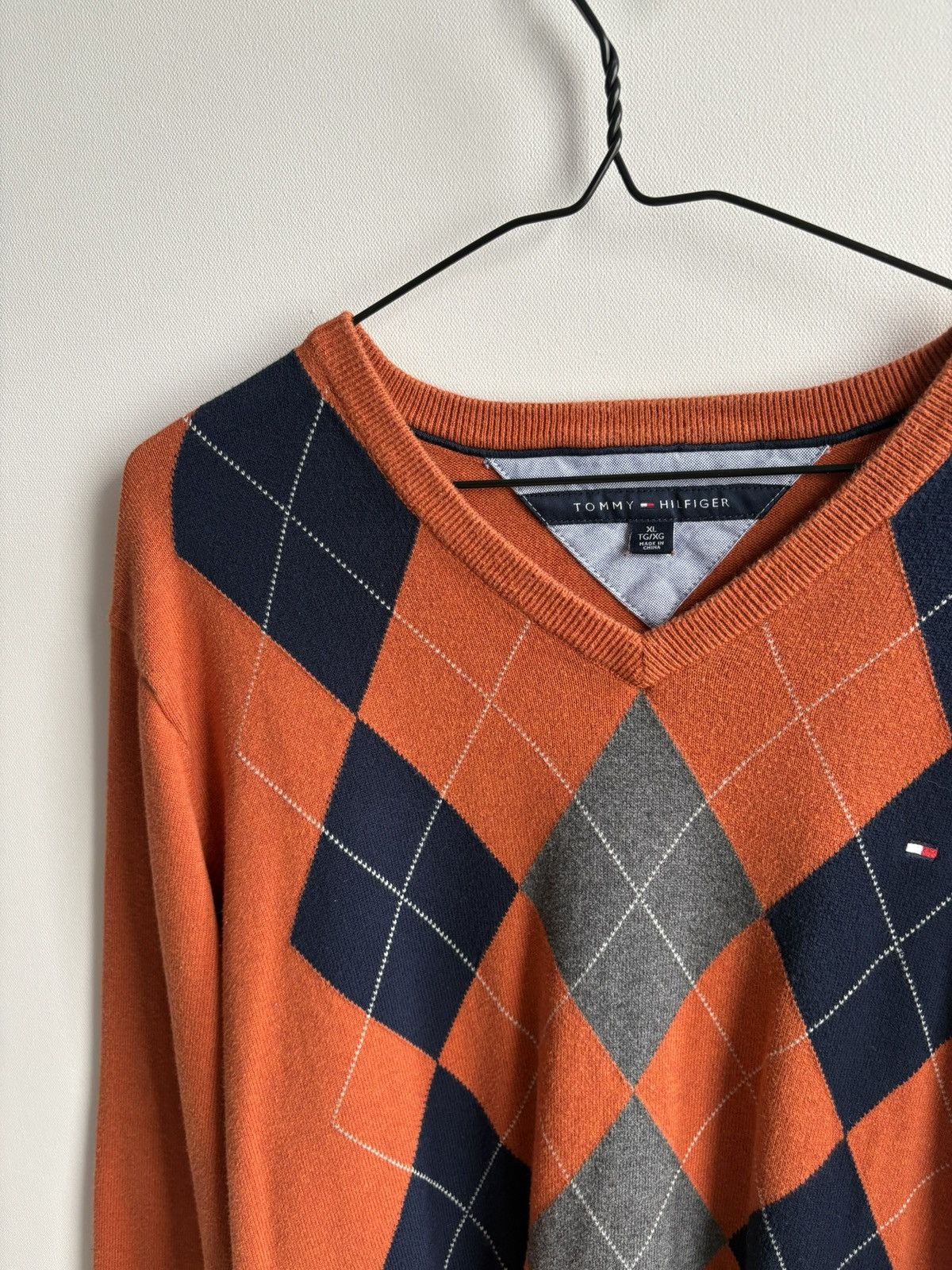 Tommy Hilfiger Tommy Hilfiger Vintage Argyle Orange Gray Blue Sweater Size US XL / EU 56 / 4 - 4 Thumbnail