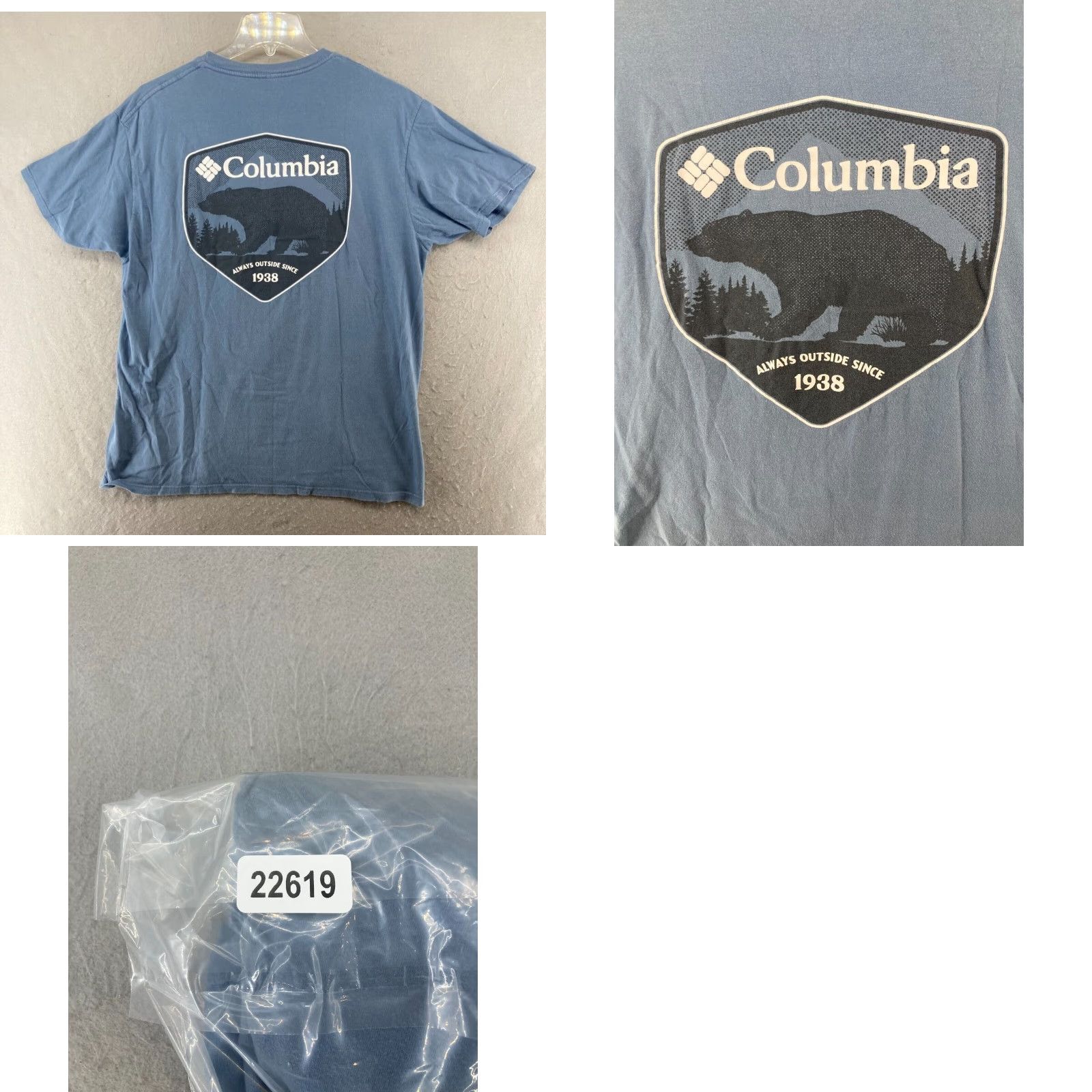 Vintage Columbia Men's T-Shirt Large Blue Bear Graphic Print Short Sleeve Jersey Crew Neck All Seasons Outdoor Casual Size US L / EU 52-54 / 3 - 8 Thumbnail