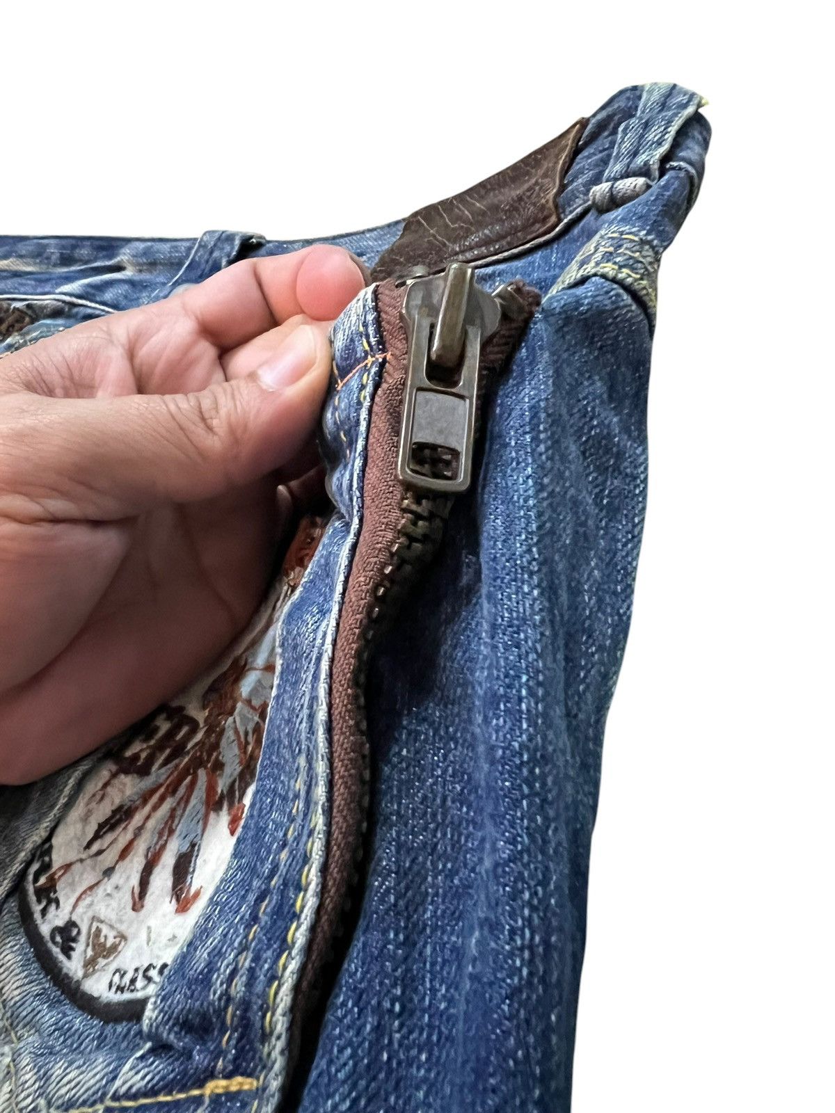 Japanese Brand 💥Flare low rise💥Red pepper Clawmark Mud wash Jean Very Rare Size US 29 - 20 Thumbnail