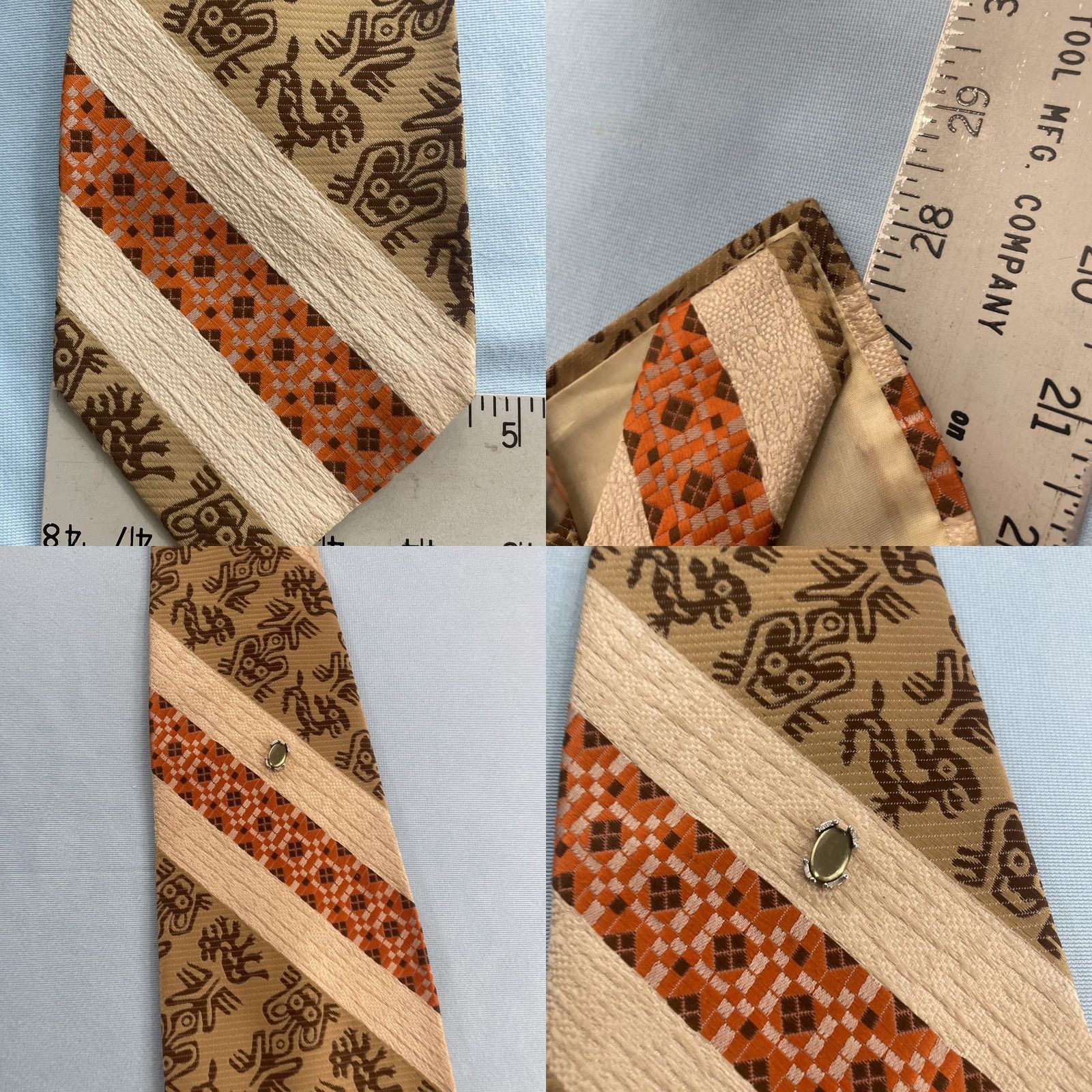 Vintage VINTAGE Necktie Ties+ Dacron ExtraWide Kipper 4.5" Tribe Brown Orange TieTac Men Tie Size ONE SIZE - 8 Thumbnail
