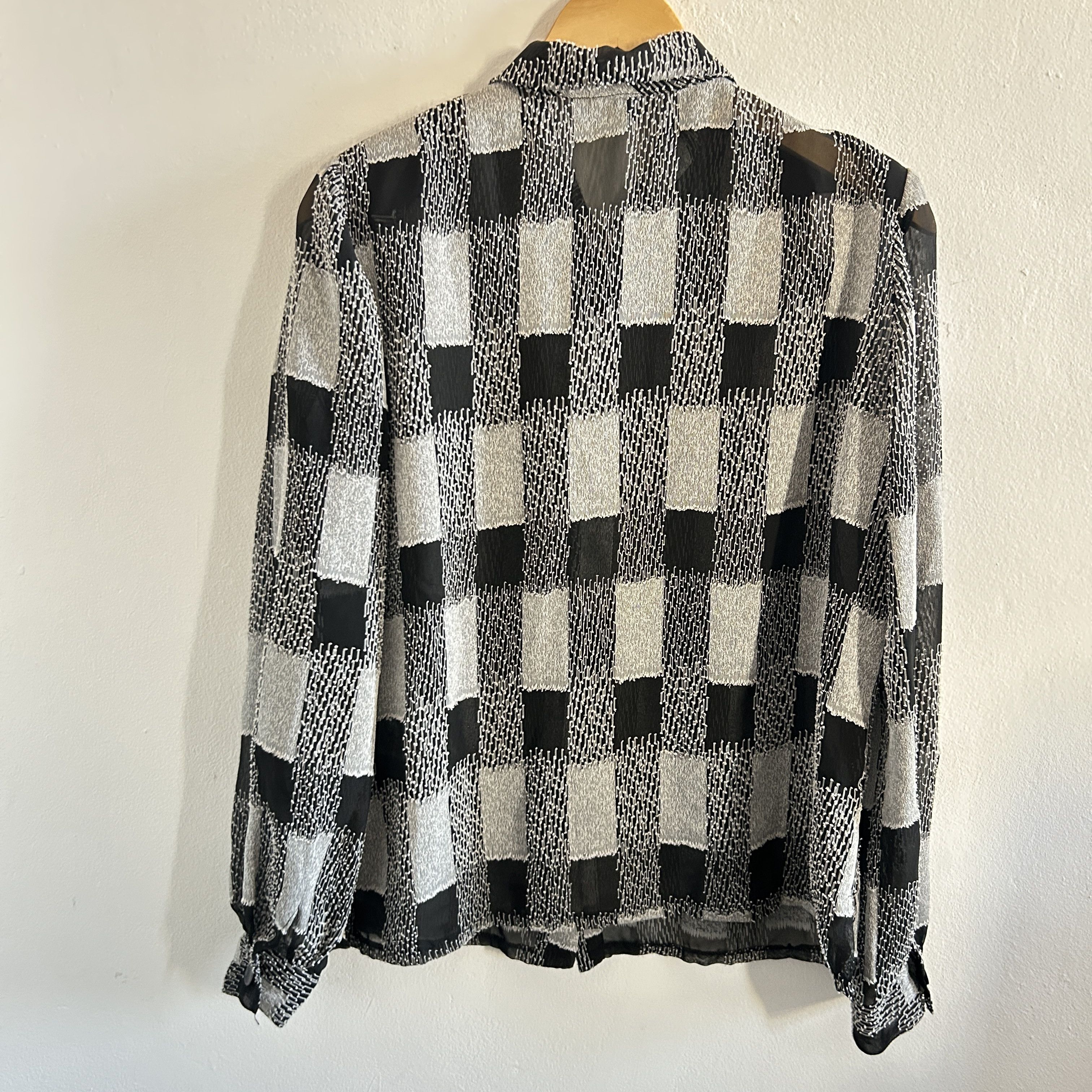 Vintage Vintage 90s Sheer Checkered Monochrome Blouse Size L / US 10 / IT 46 - 11 Thumbnail