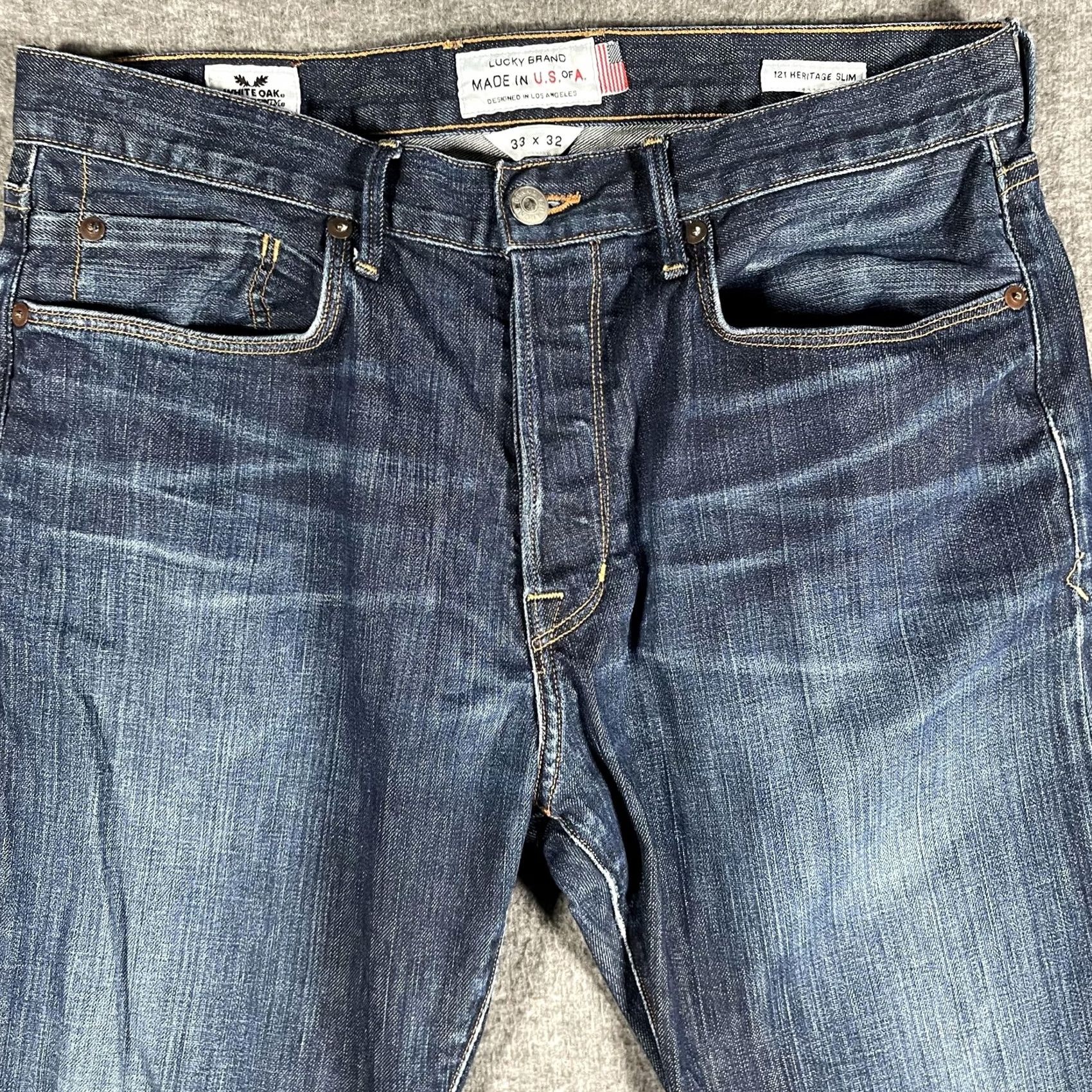 Lucky Brand Lucky Brand 121 Heritage Slim Straight Jeans Mens 33x31 Blue Selvage Made USA Size US 33 - 2 Thumbnail