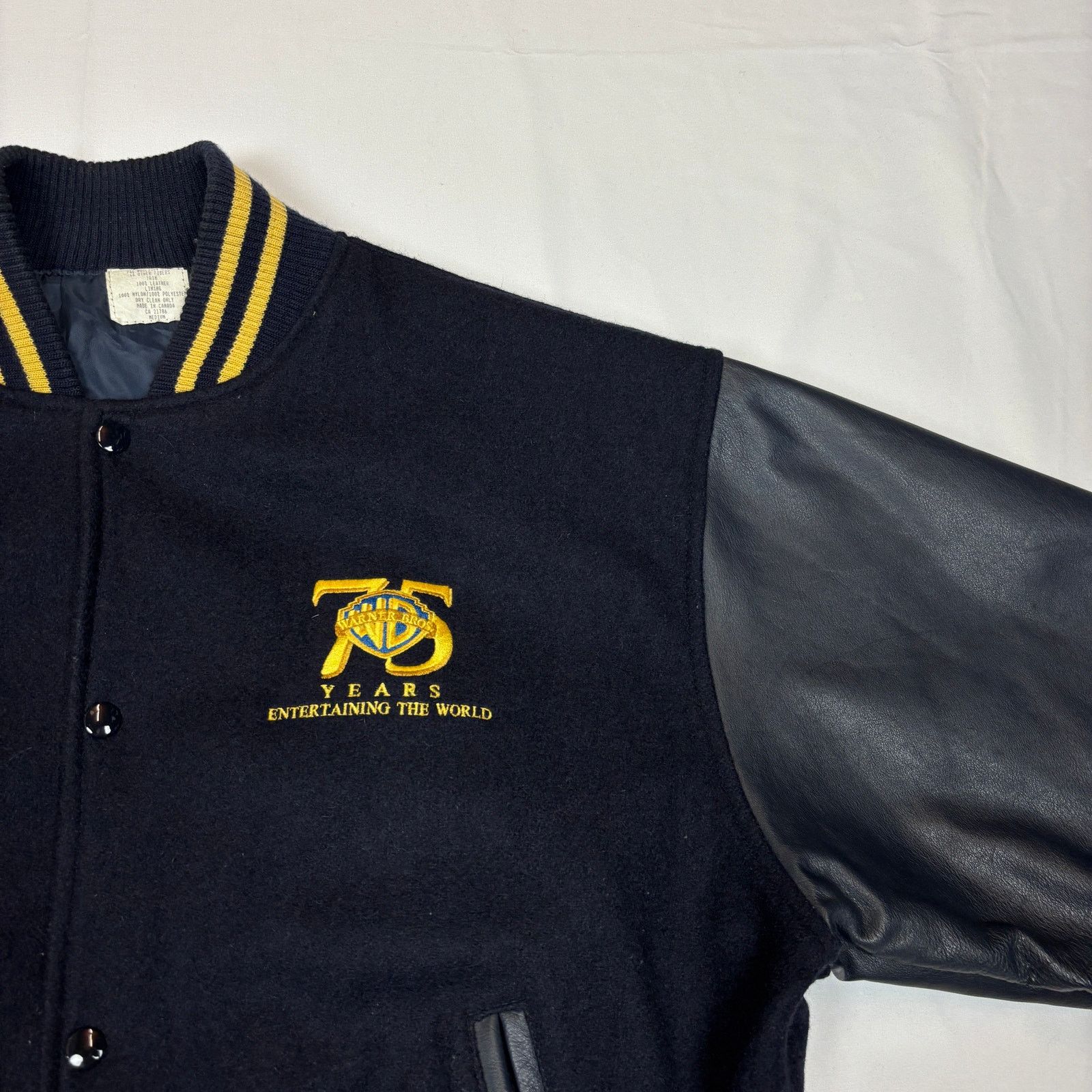 Warner Bros Vintage 90s Warner Brothers Varsity Letterman Leather Jacket Size US M / EU 48-50 / 2 - 2 Thumbnail