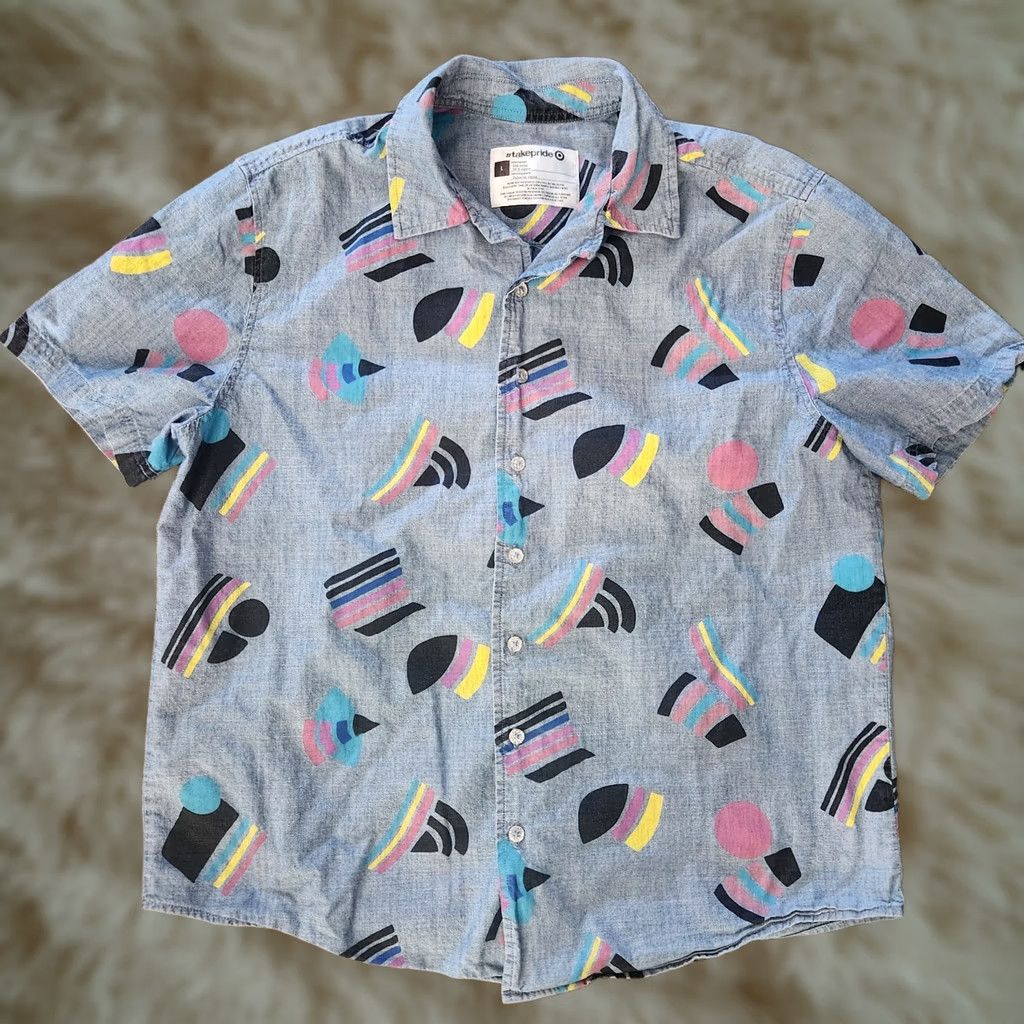 Vintage Take Pride Collection Shirt Men's Medium Blue Chambray Retro 90's Style Print Rainbow Button-Down Collared Short Sleeve Logo Embroidered Pocket Size US M / EU 48-50 / 2 - 1 Thumbnail