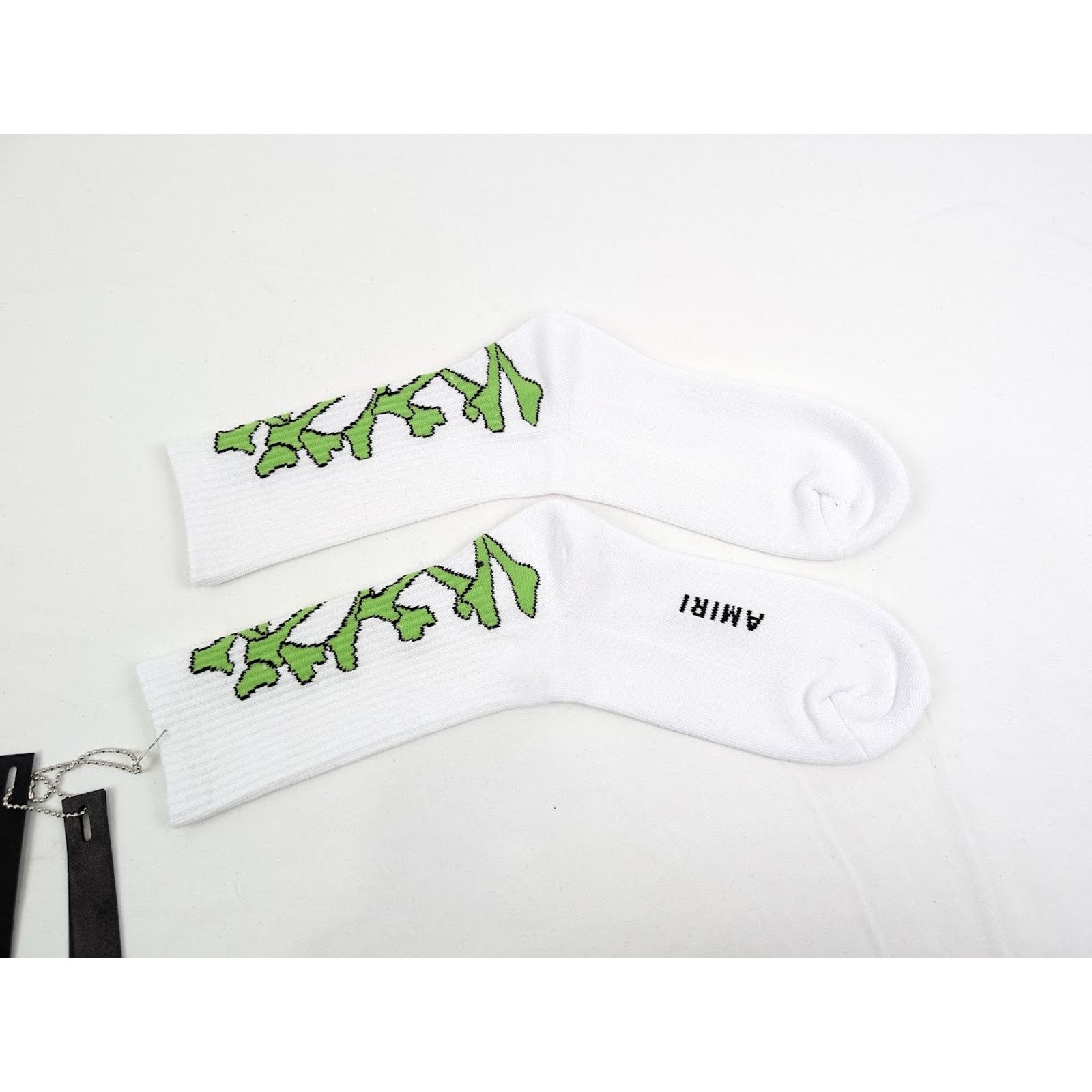 Amiri o1rshd1 Size: 45-46 / Stacked Bones Socks in White/Lime Size ONE SIZE - 1 Thumbnail