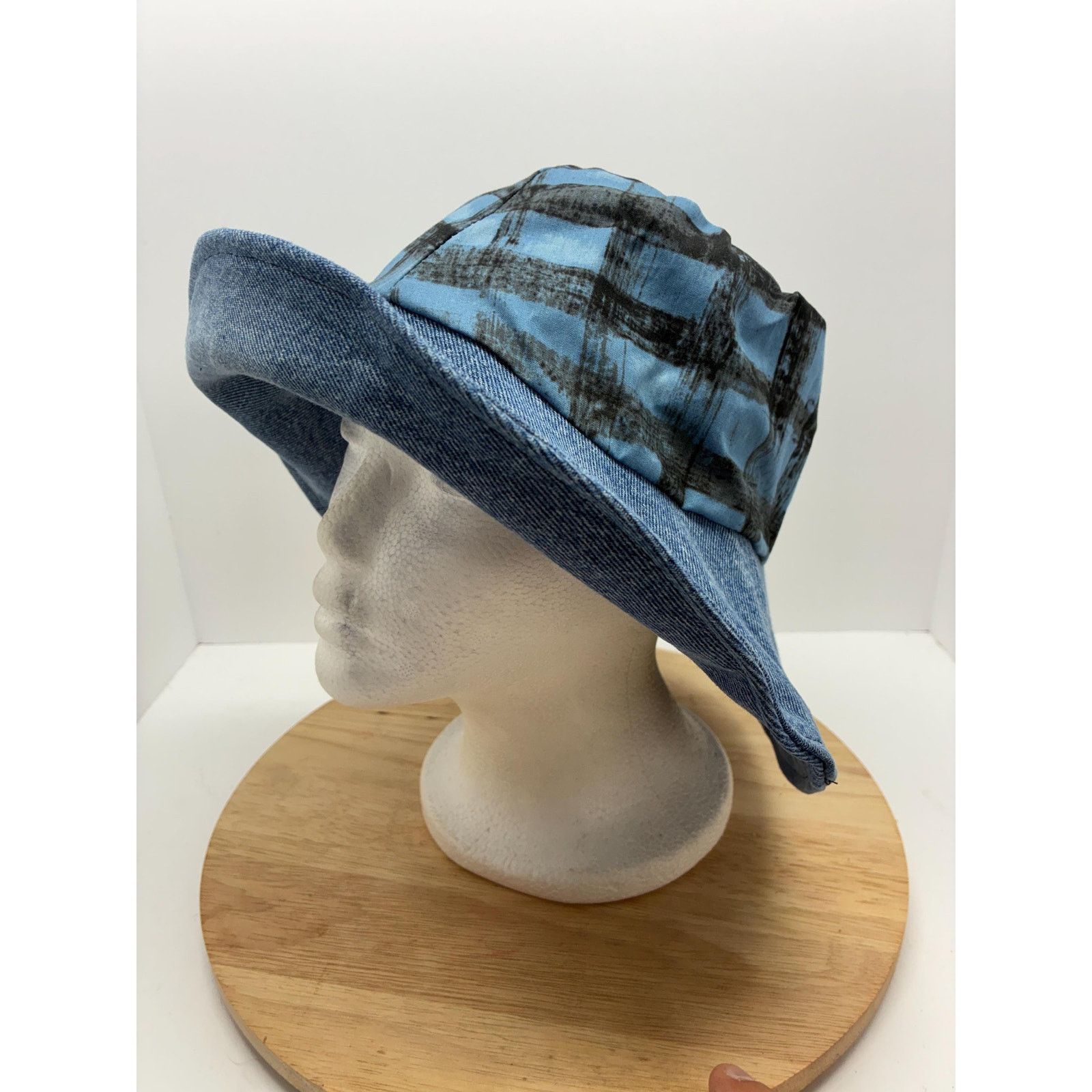 Other The Blueprint — Upcycled Denim & Abstract Plaid Floppy Sun Size ONE SIZE - 2 Thumbnail