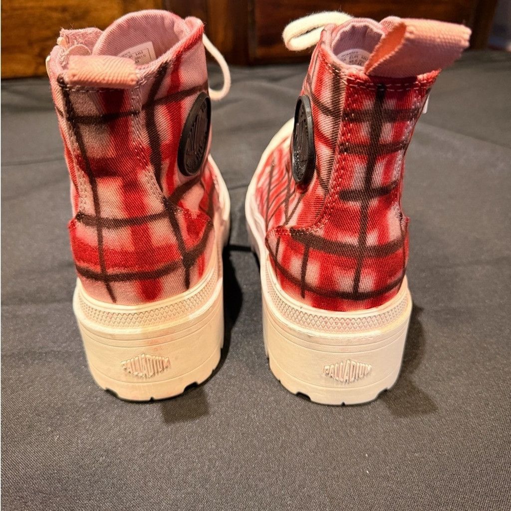 Palladium Palladium Plaid Combat Boots Red Pink Black HighTop Side Zip Size US 8 / IT 38 - 3 Thumbnail