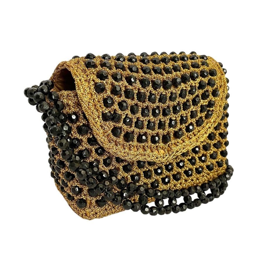 Vintage Vintage Italian Gold Crochet Black Bead Glam Evening Bag Size ONE SIZE - 9 Thumbnail