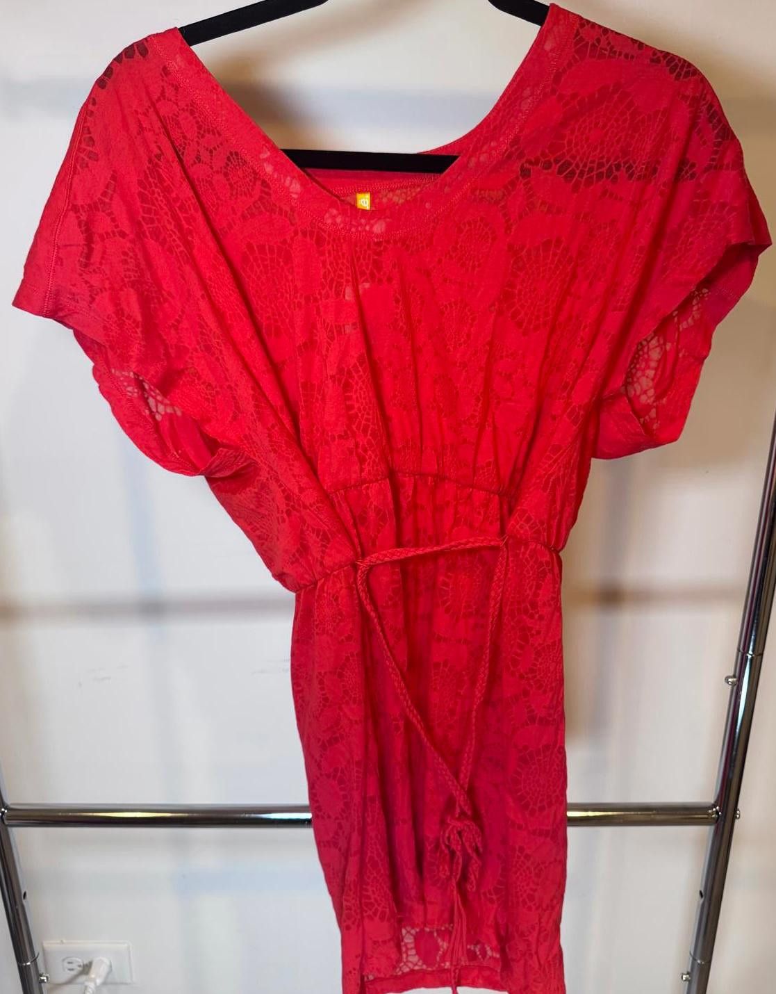 I Love Ugly Lace Overlay Swim Coverup by Lole’ Vibrant Red Size ONE SIZE - 1 Thumbnail