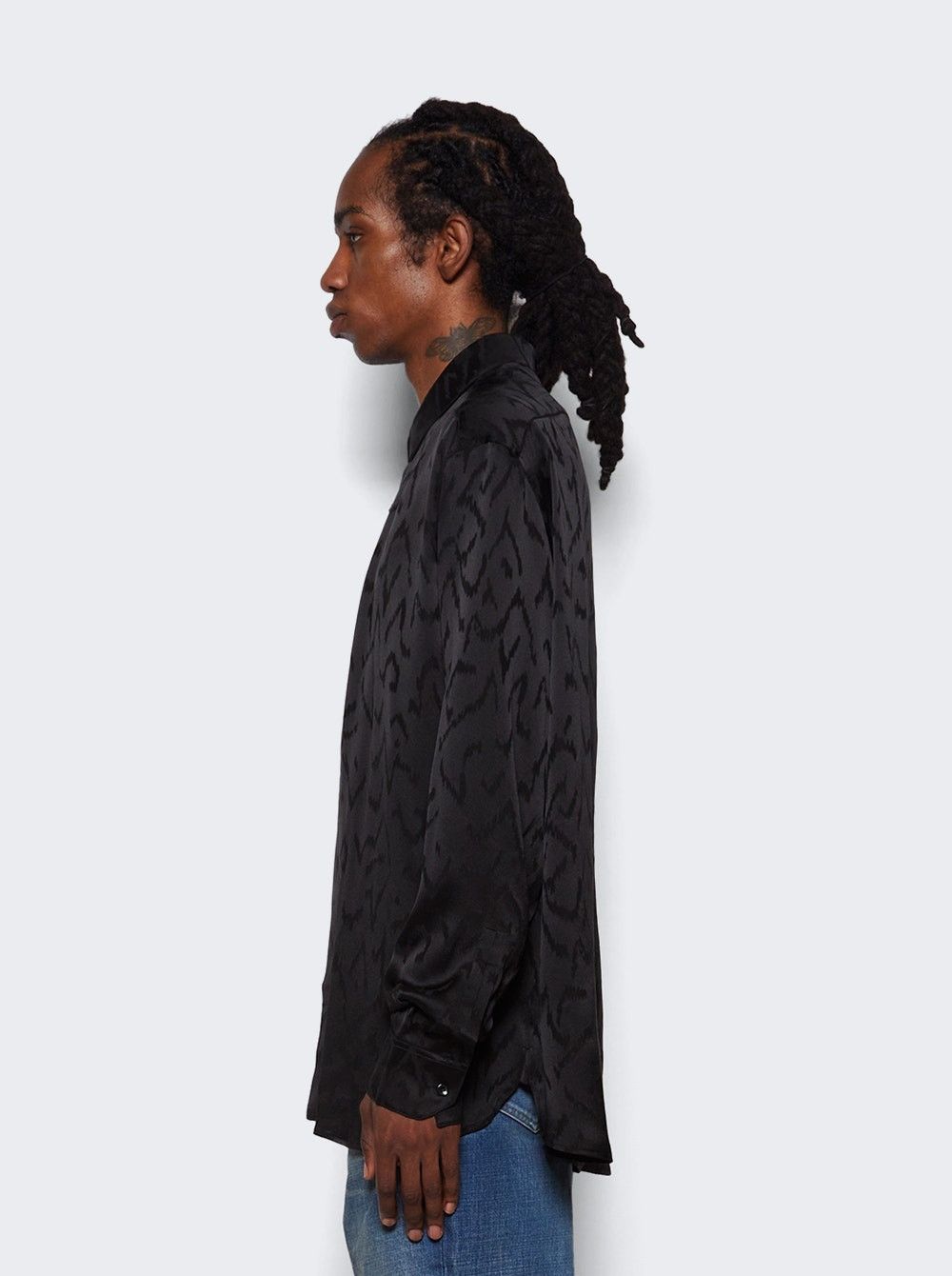 Saint Laurent Paris o1b1hav110425 Shirt in Matte and Shiny Silk in Black Size US M / EU 48-50 / 2 - 4 Thumbnail