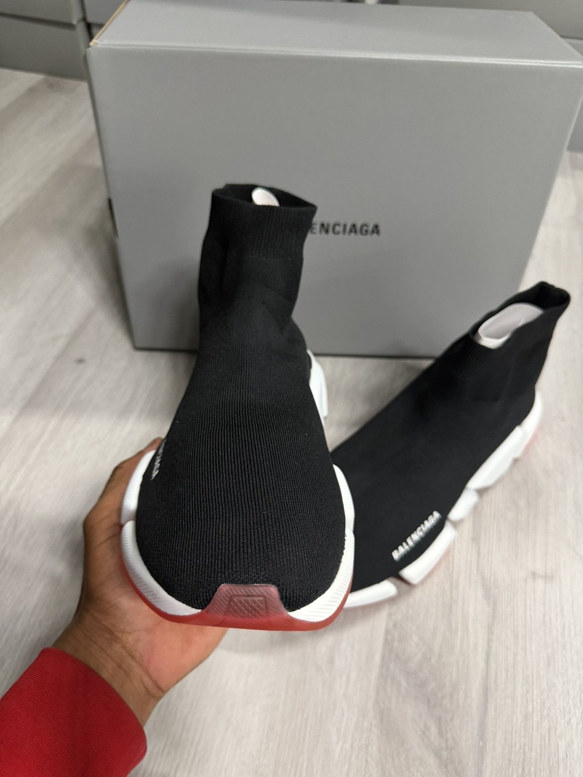 Balenciaga Balenciaga Speed 2.0 Recycled Knit Sneakers Black White Red Size US 13 / EU 46 - 2 Thumbnail