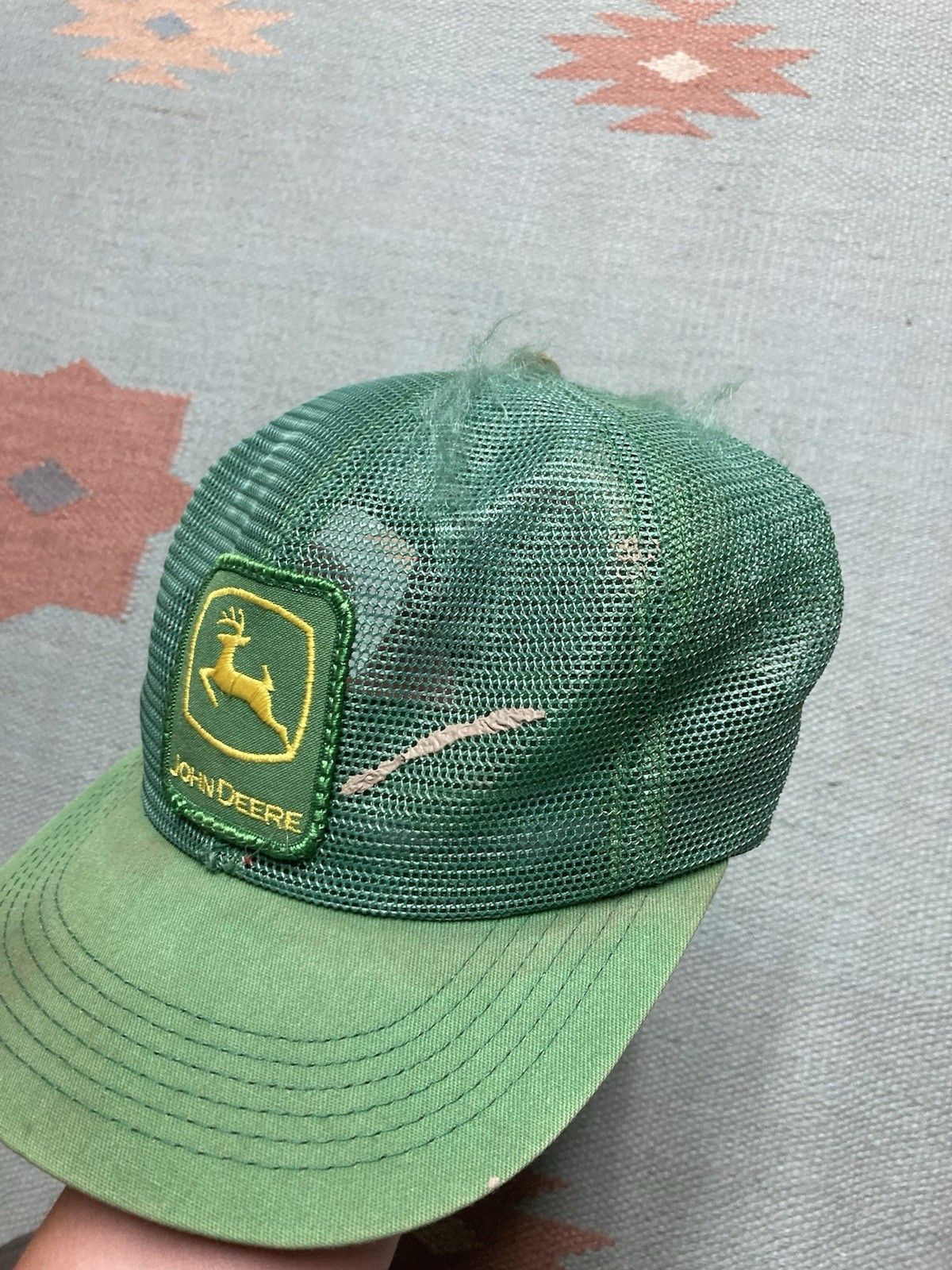Vintage k products trucker hat full mesh John Deere distressed farm Size ONE SIZE - 3 Thumbnail