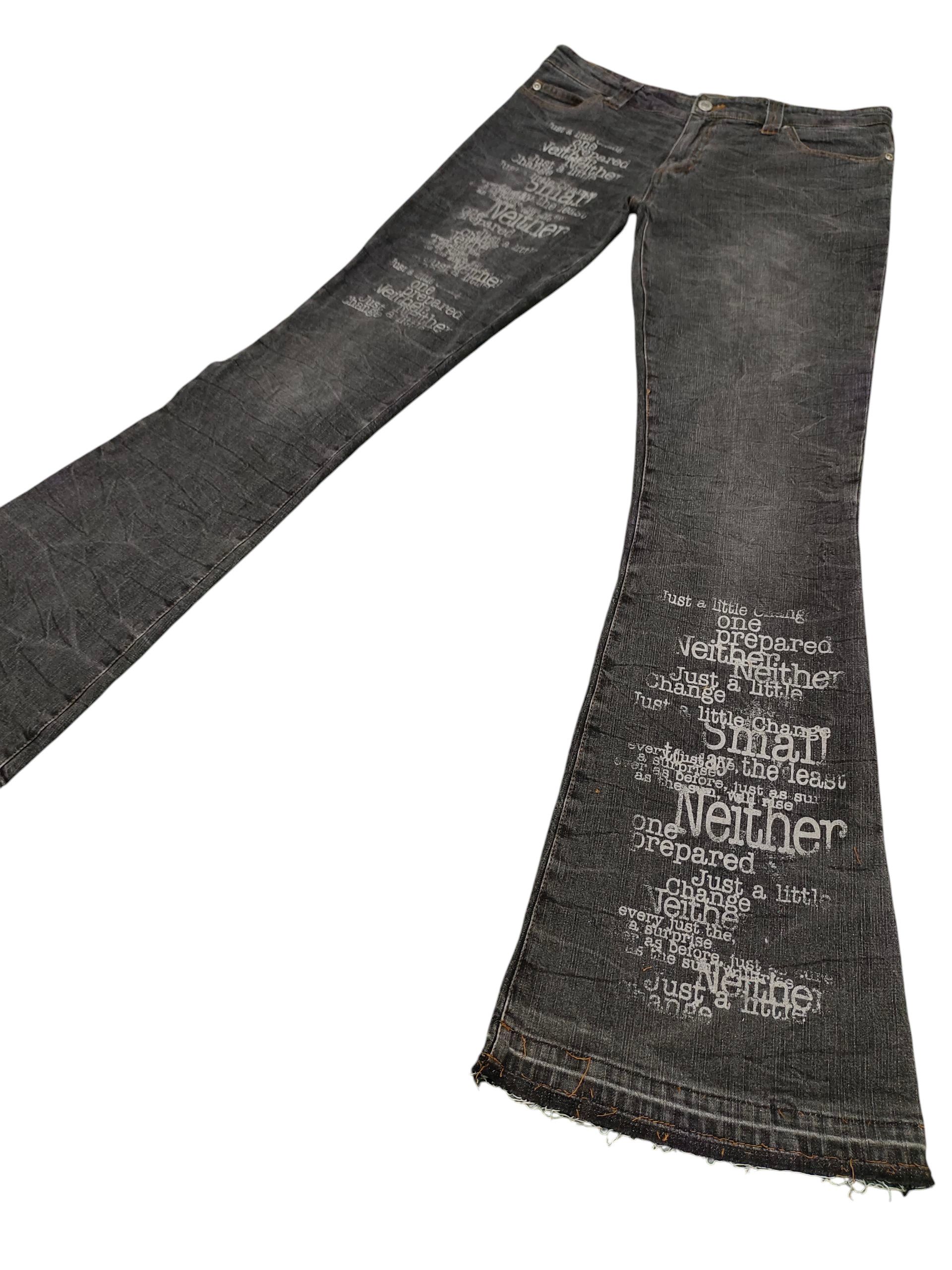 Hysteric Glamour Flare Jeans Japanese Brand Poem Printed Denim Bootcut Y2k Size US 30 / EU 46 - 2 Thumbnail