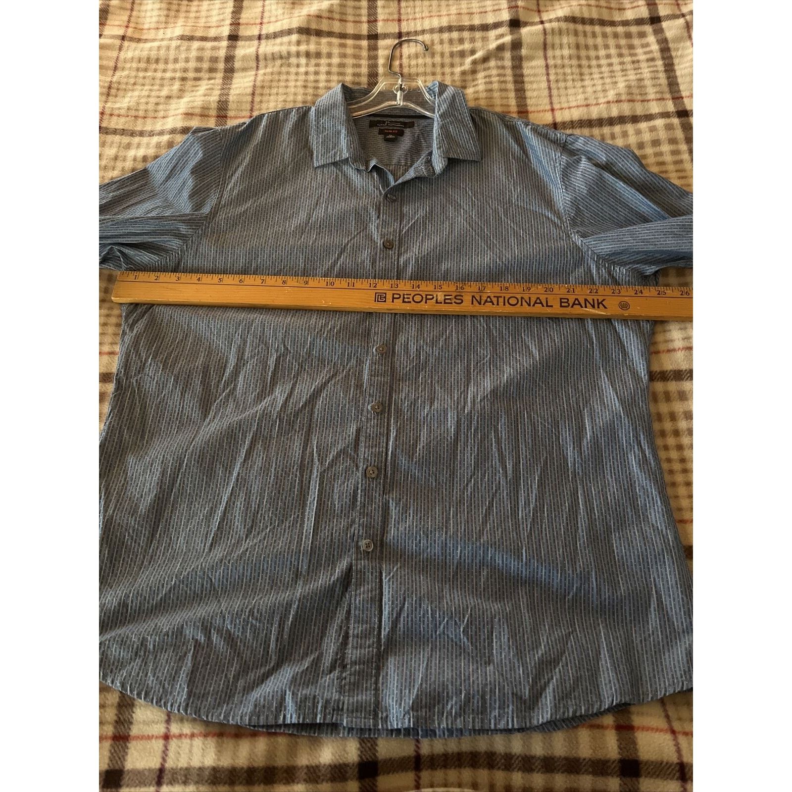 Marc Anthony Marc Anthony Men XL Blue Stripe Button Cotton Slim Fit Shirt Size US XL / EU 56 / 4 - 11 Thumbnail