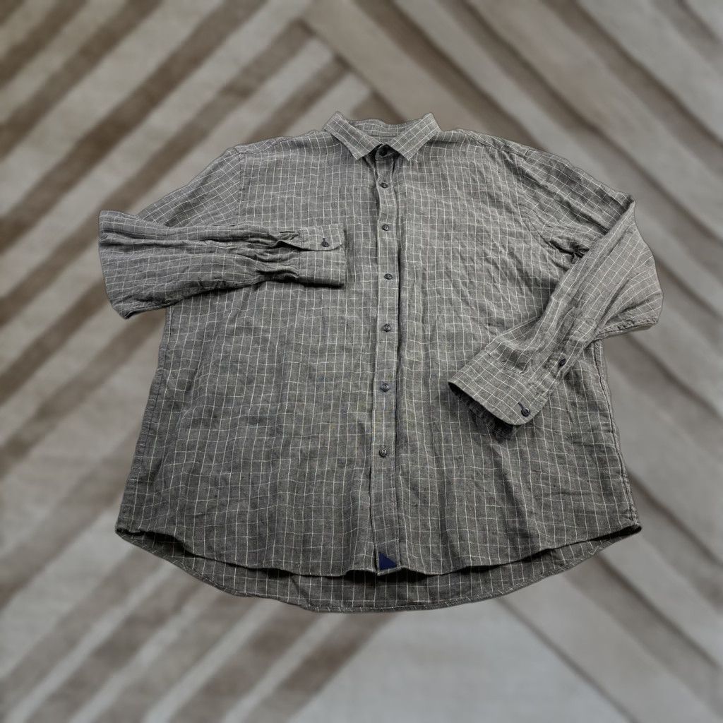 UNTUCKit UNTUCKit Button-Up Shirt 2XL 100% Linen Plaid Long Sleeve Mens Gray Check Size US XXL / EU 58 / 5 - 1 Thumbnail