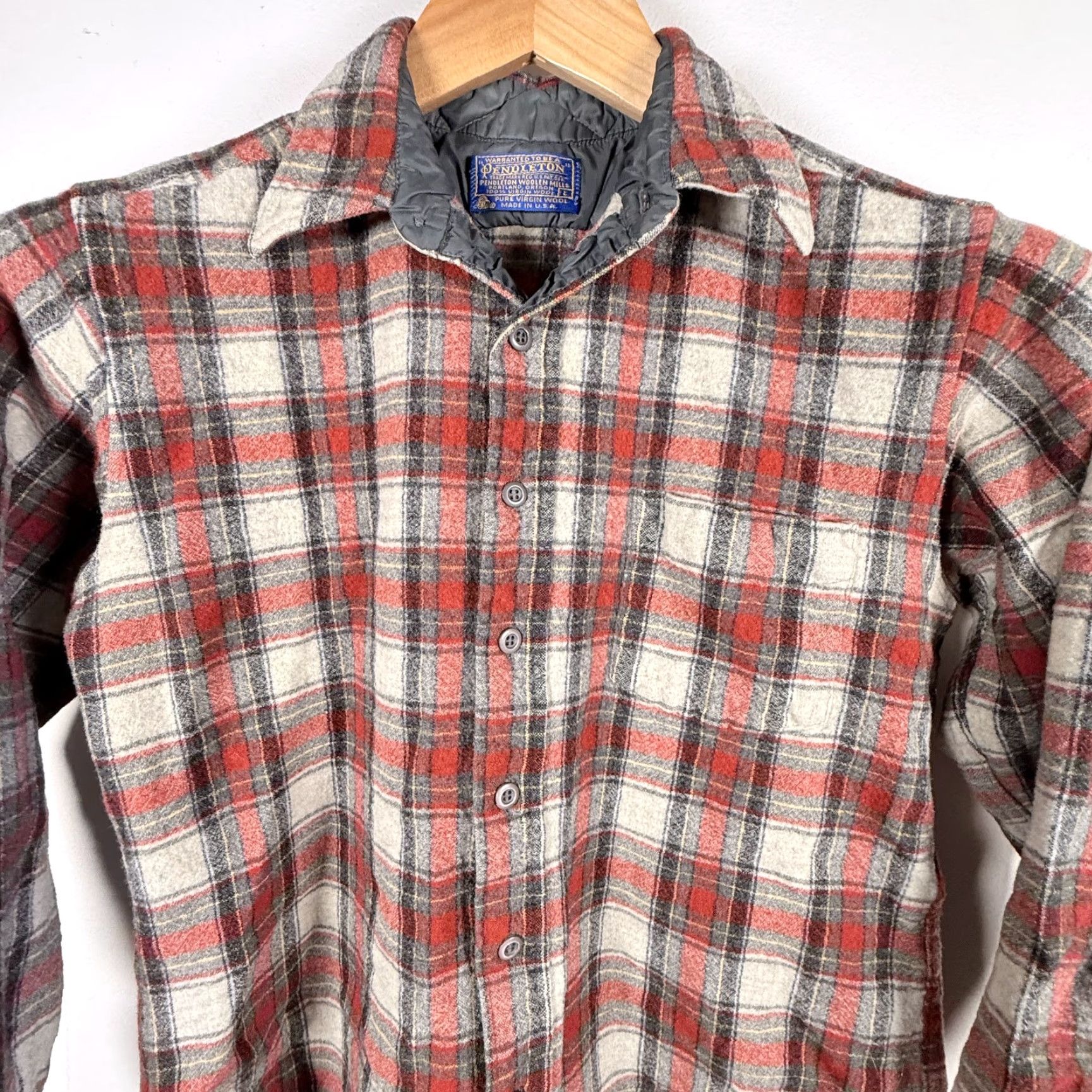 Pendleton VINTAGE Pendleton Shirt Red/White Wool USA Made - Large Mens Long Sleeve Button-Up Plaid Field Board Shirt Size US L / EU 52-54 / 3 - 3 Thumbnail
