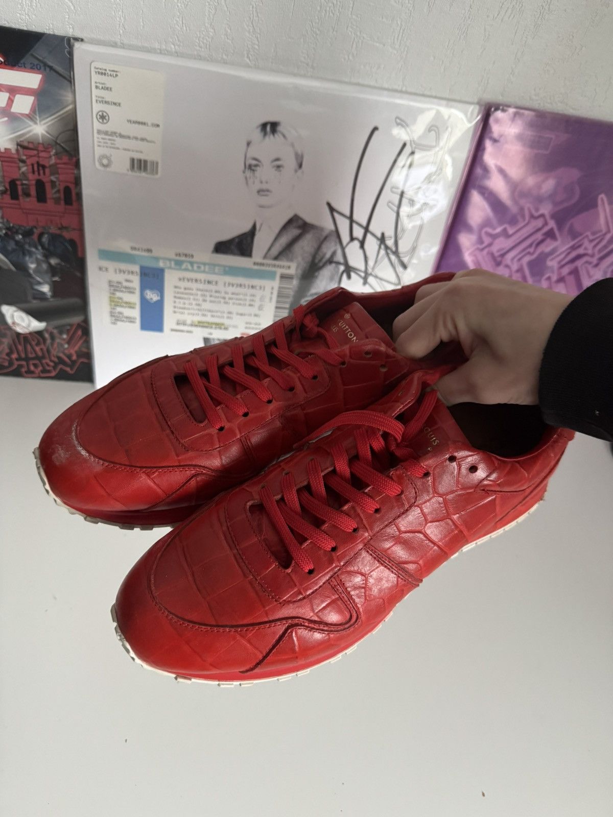 Louis Vuitton Louis Vuitton Red Crocodile Embossed Leather Sneakers Luxury Size US 7.5 / EU 40-41 - 15 Thumbnail