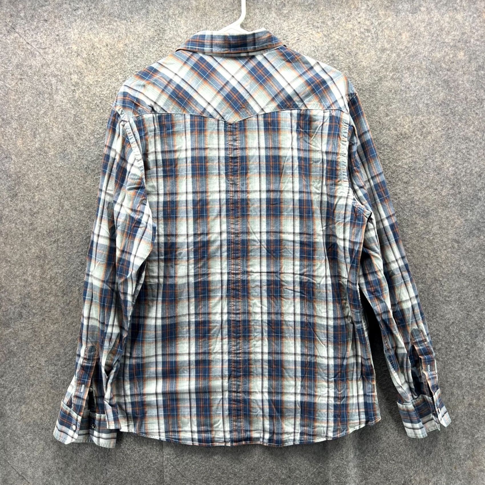 American Eagle Outfitters VINTAGE American Eagle Outfitters Shirt Western Plaid Button-Up Long Sleeve Collared Blue Orange Mens Large 44 Chest Regular Fit Cotton Size US L / EU 52-54 / 3 - 2 Thumbnail