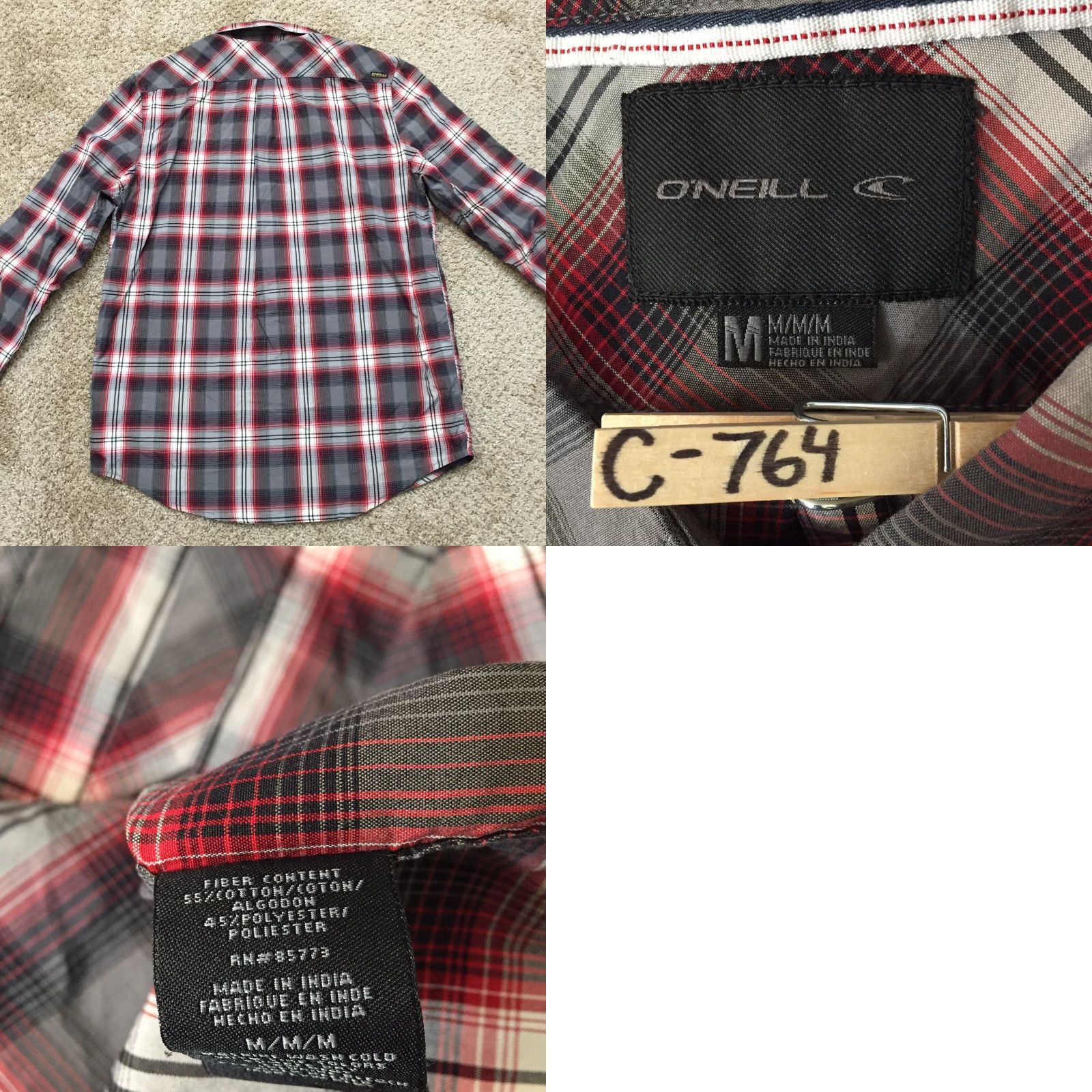O'Neill O'Neill Shirt Mens Medium Gray Red Plaid Long Sleeve Button Up Size US M / EU 48-50 / 2 - 8 Thumbnail