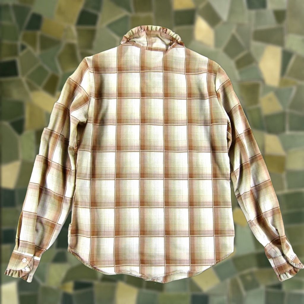 Vintage VINTAGE Shirt Accent Brown Ivory Plaid Ruffle Neck Long Sleeve Blouse Woman S Size S / US 4 / IT 40 - 1 Thumbnail