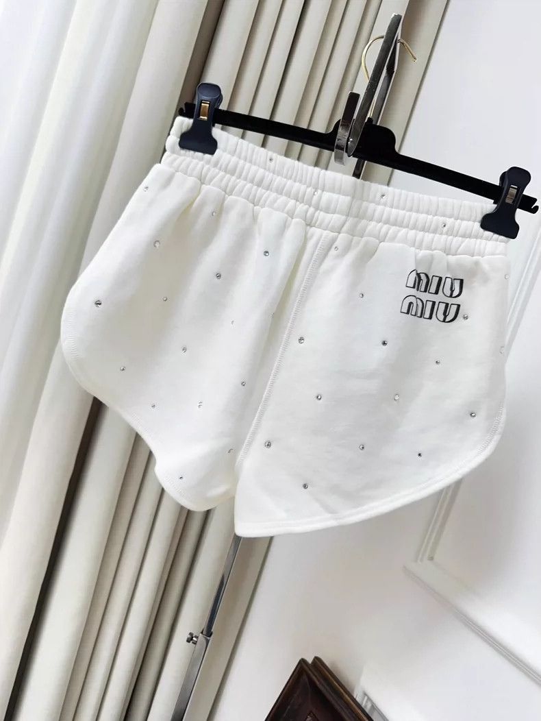 Prada Miumiu White Star Diamond Letter Shorts-2506 Size 37" - 2 Thumbnail