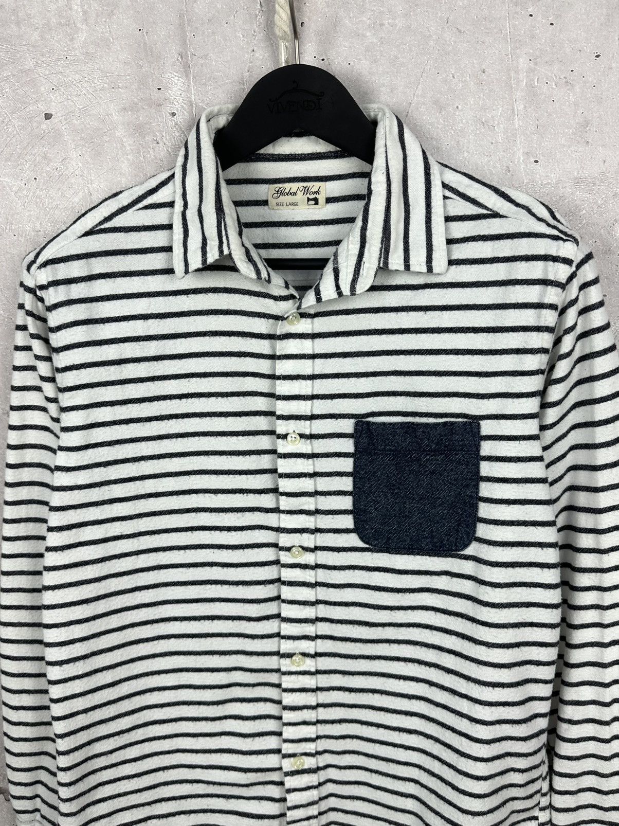 Global Work × Japanese Brand × Vintage Global Work Flannel Stripped Men's Long Sleeve Shirt Size US M / EU 48-50 / 2 - 2 Thumbnail
