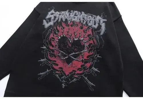 VIBE Oversized Knit Flame Thorn Heart Goth Sweaters Size US M / EU 48-50 / 2 - 3 Thumbnail