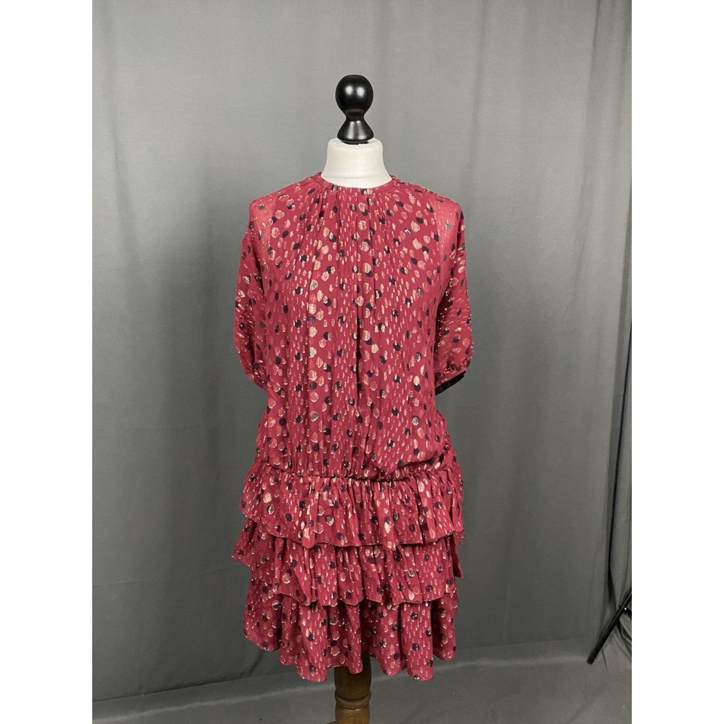 Saint Laurent Paris Saint Laurent Recent Polka Dot Women's Purple Red Silk Tiere Size M / US 6-8 / IT 42-44 - 4 Thumbnail