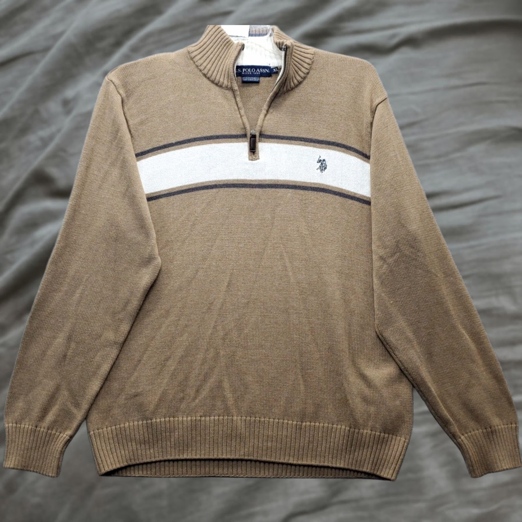 Vintage US Polo Assn. Sweater Mens XL Brown Knitted Long Sleeve Slim Fit Quarter Zip Size US XL / EU 56 / 4 - 1 Thumbnail